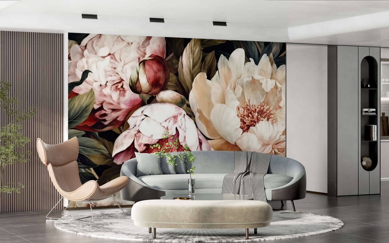 Фотошпалери великі квіти з білими бутонами