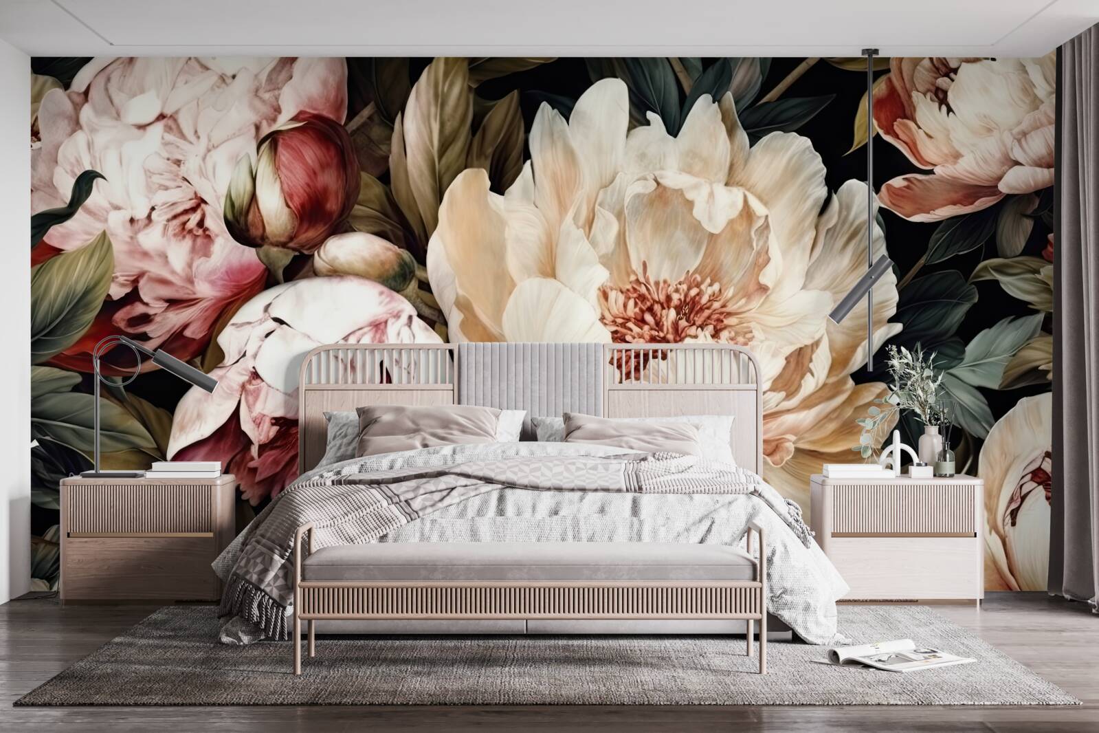 Фотошпалери великі квіти з білими бутонами