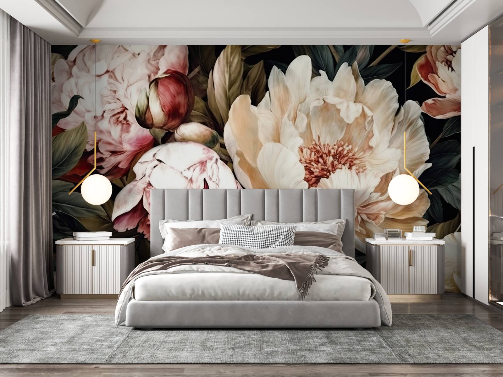 Фотошпалери великі квіти з білими бутонами