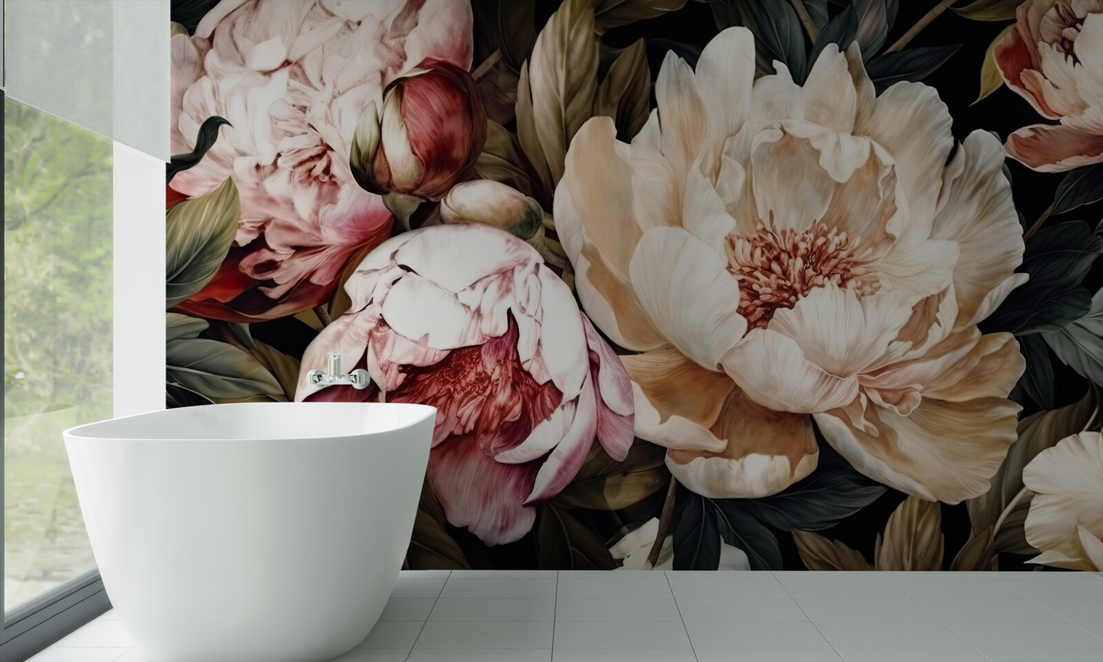 Фотошпалери великі квіти з білими бутонами