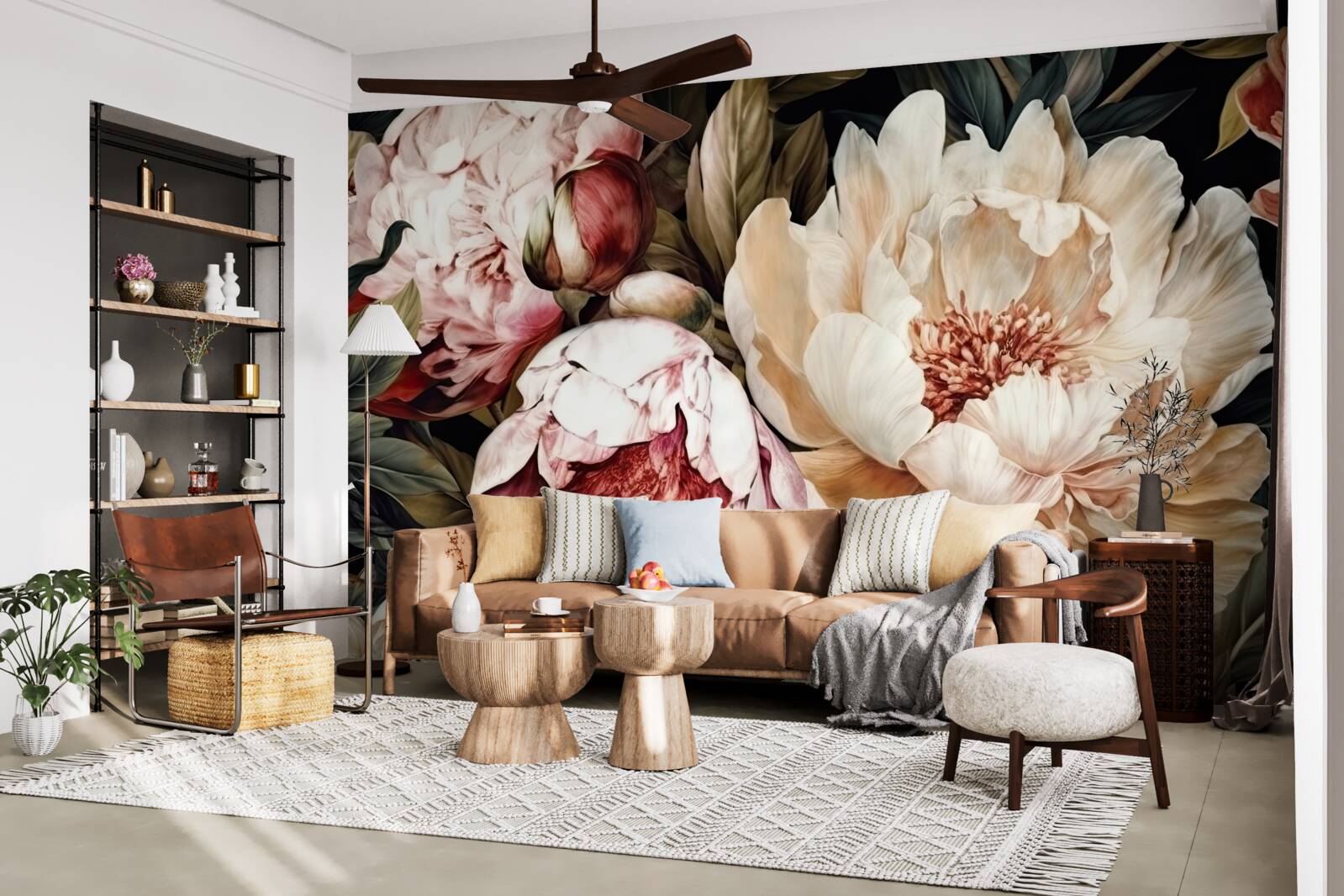 Фотошпалери великі квіти з білими бутонами