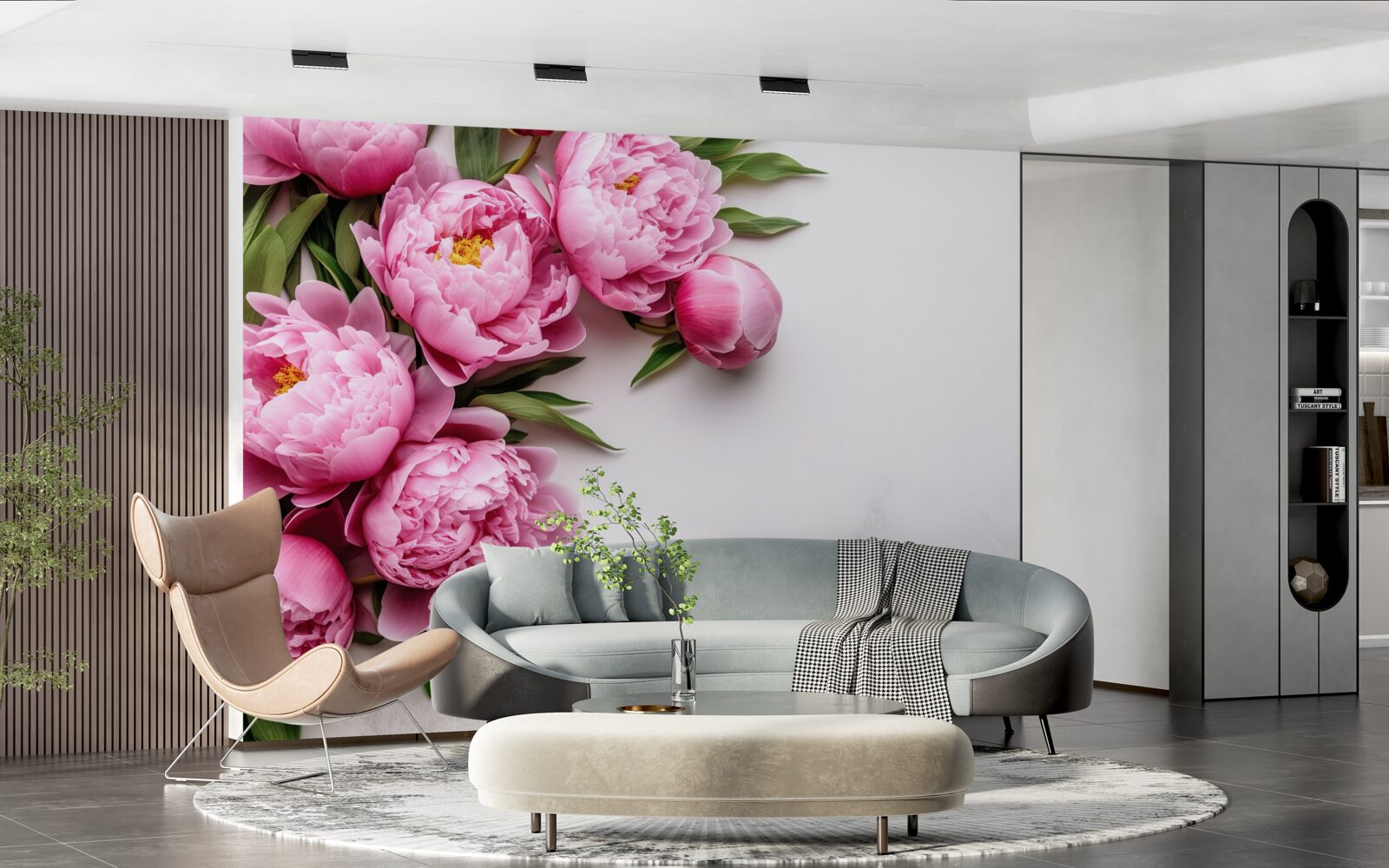 Фотошпалери великі суцвіття рожевих півоній