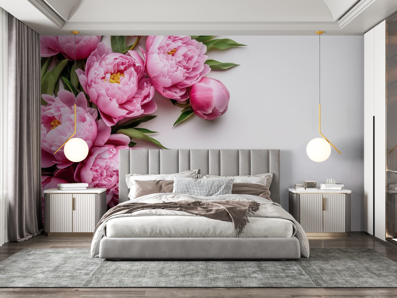 Фотошпалери великі суцвіття рожевих півоній