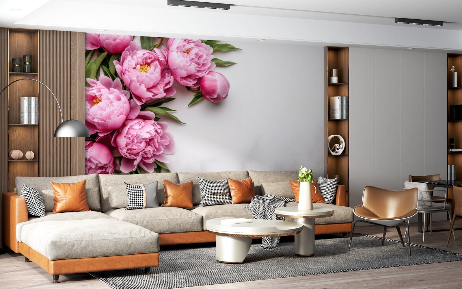 Фотошпалери великі суцвіття рожевих півоній