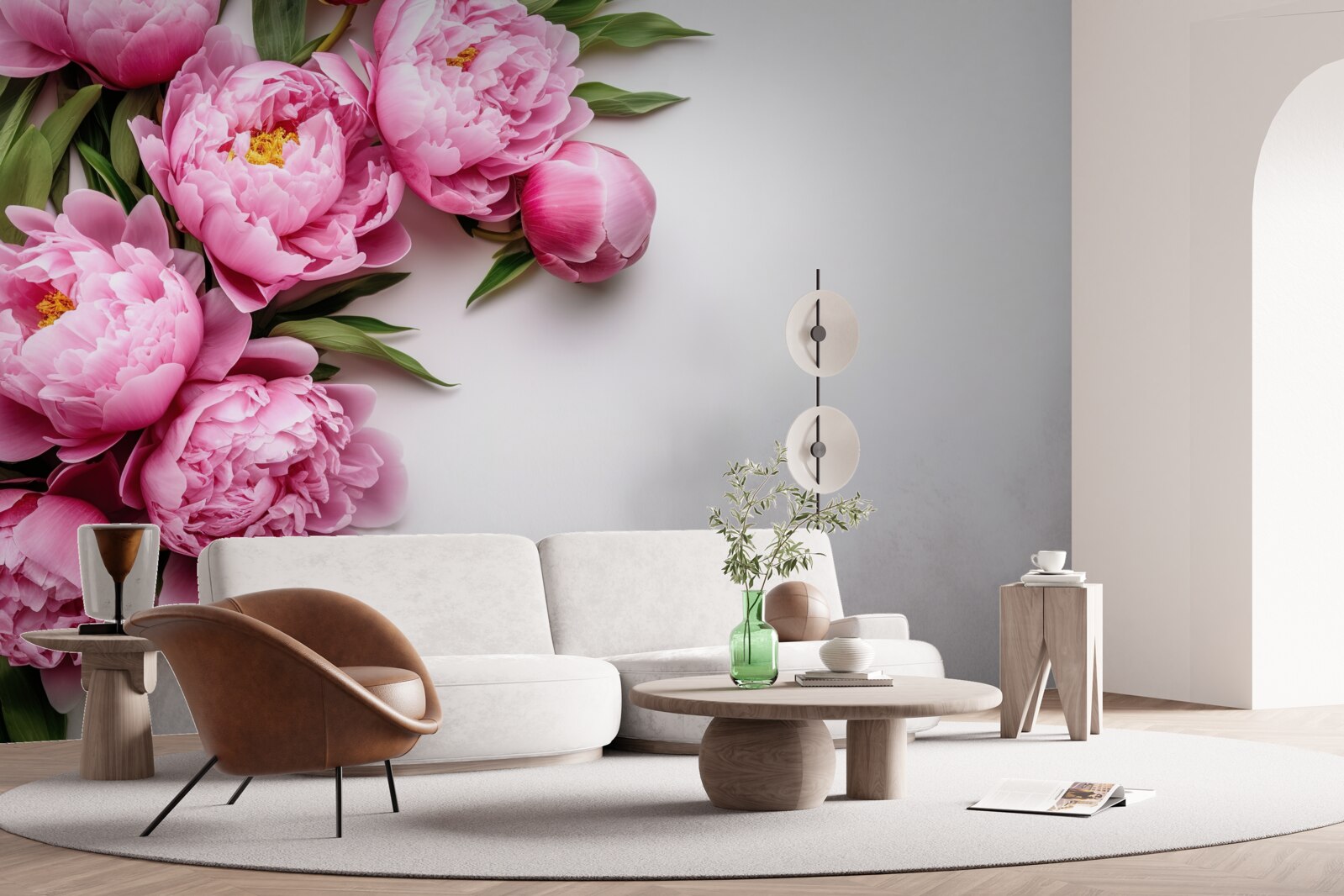 Фотошпалери великі суцвіття рожевих півоній