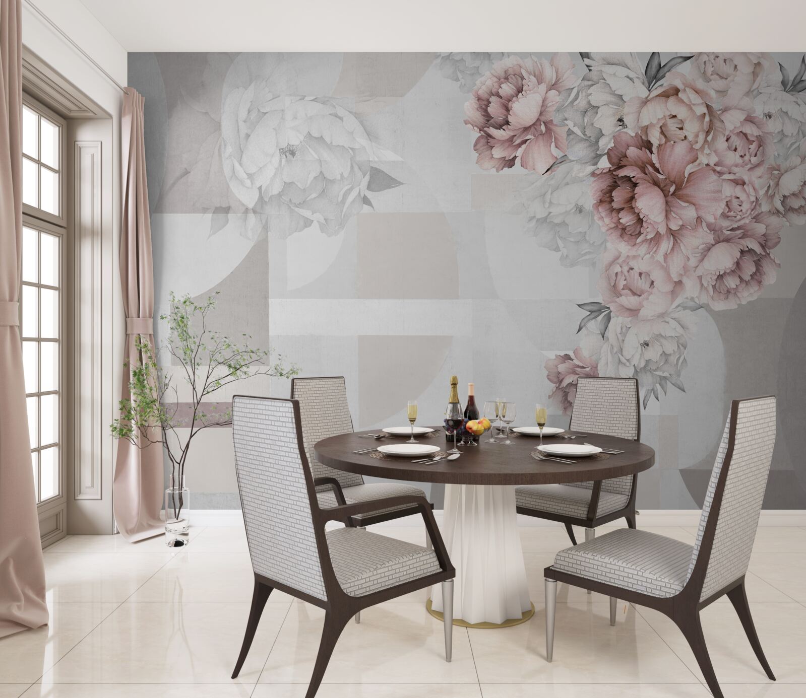 Фотошпалери великі квіти на сірому тлі