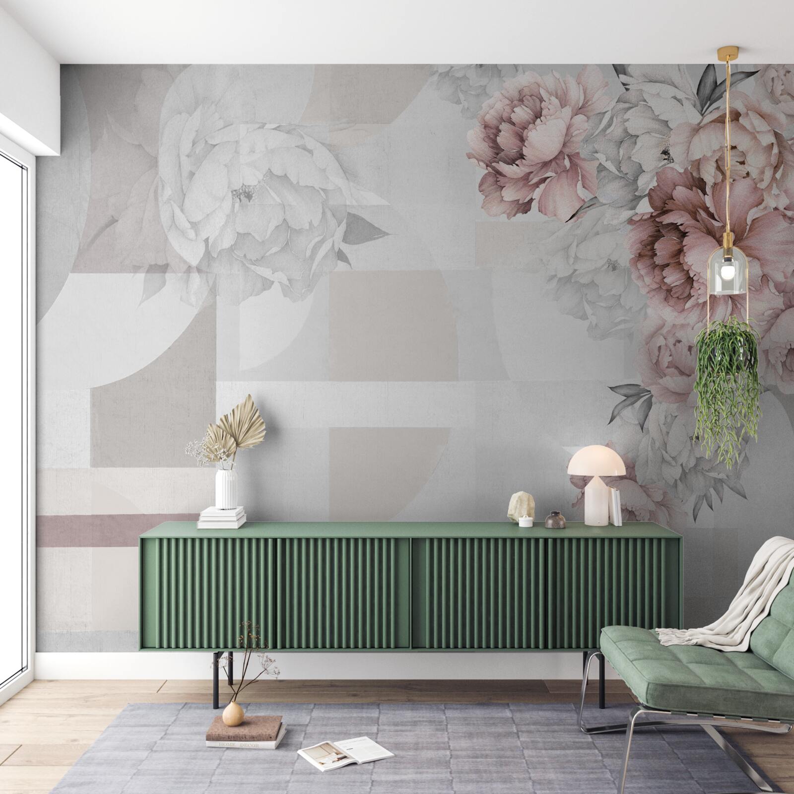 Фотошпалери великі квіти на сірому тлі