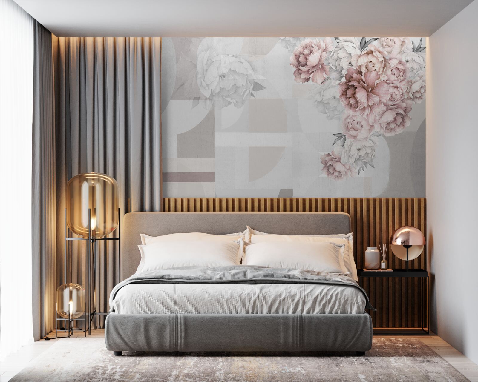 Фотошпалери великі квіти на сірому тлі