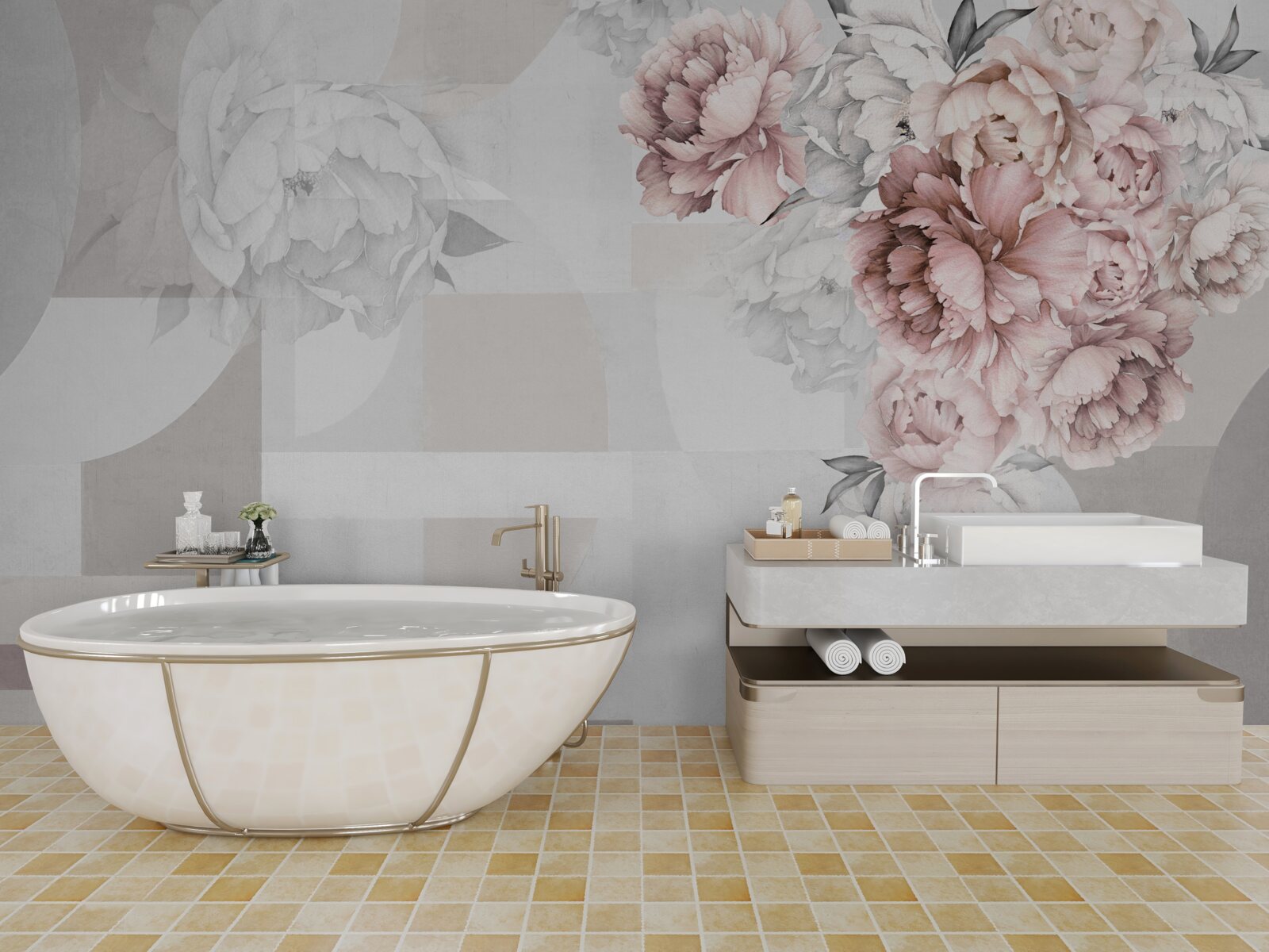 Фотошпалери великі квіти на сірому тлі