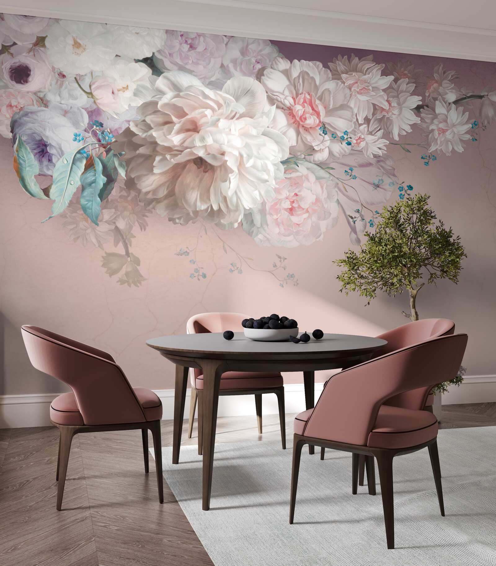 Фотошпалери на одній гілочці розвиваються ніжні, світлі бутони