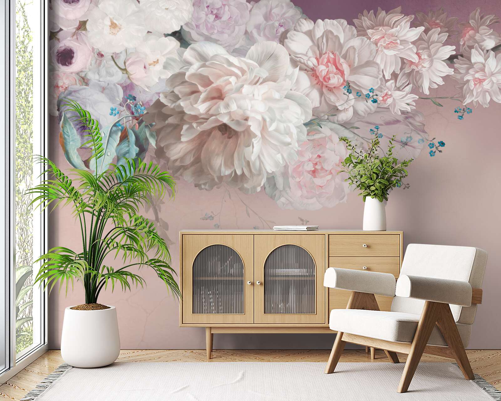 Фотошпалери на одній гілочці розвиваються ніжні, світлі бутони