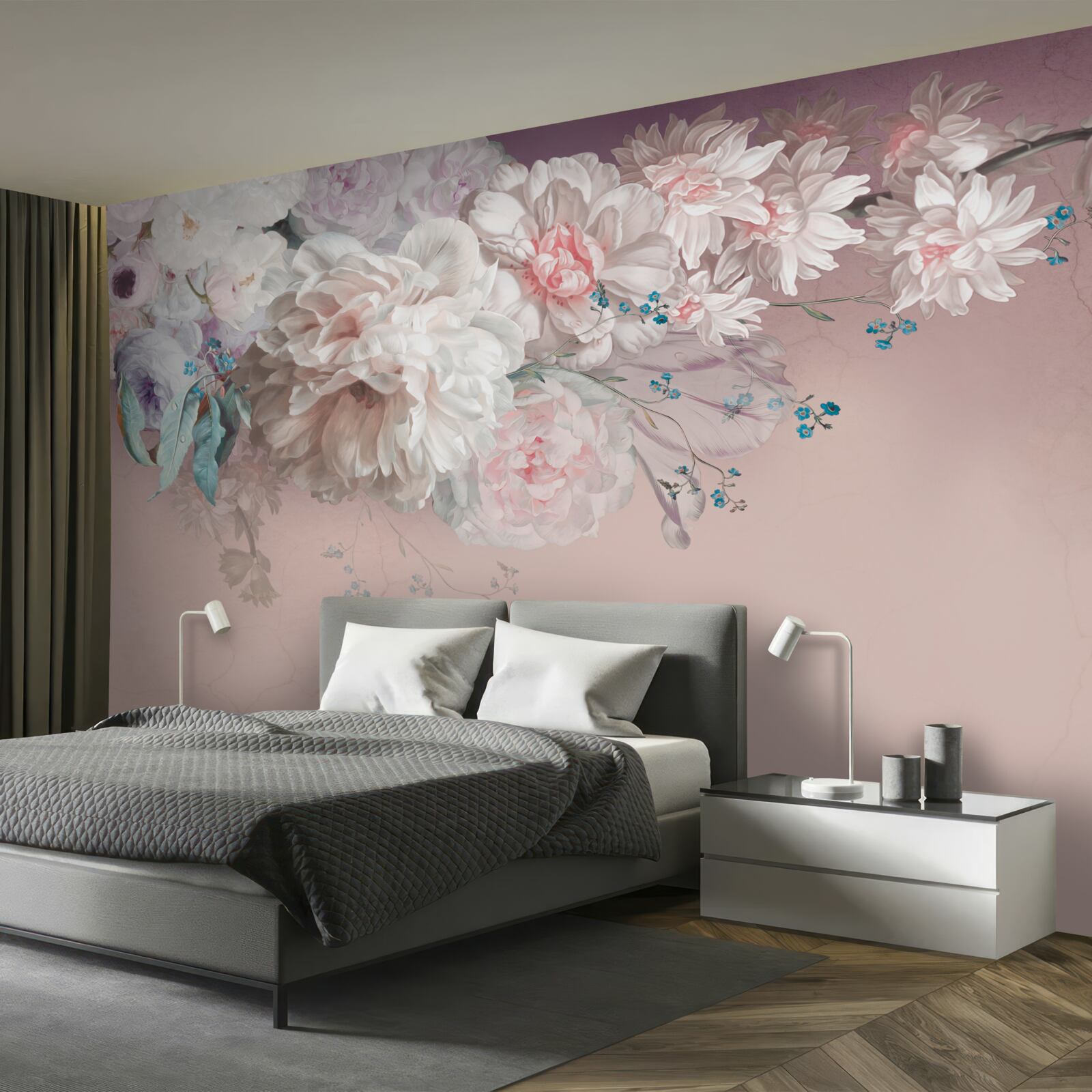 Фотошпалери на одній гілочці розвиваються ніжні, світлі бутони