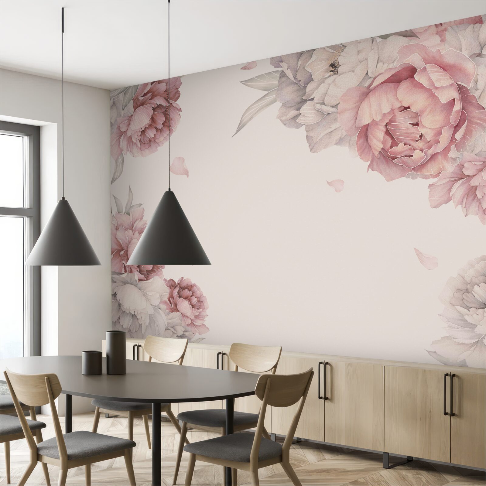 Фотошпалери великі гілки рожевих півоній