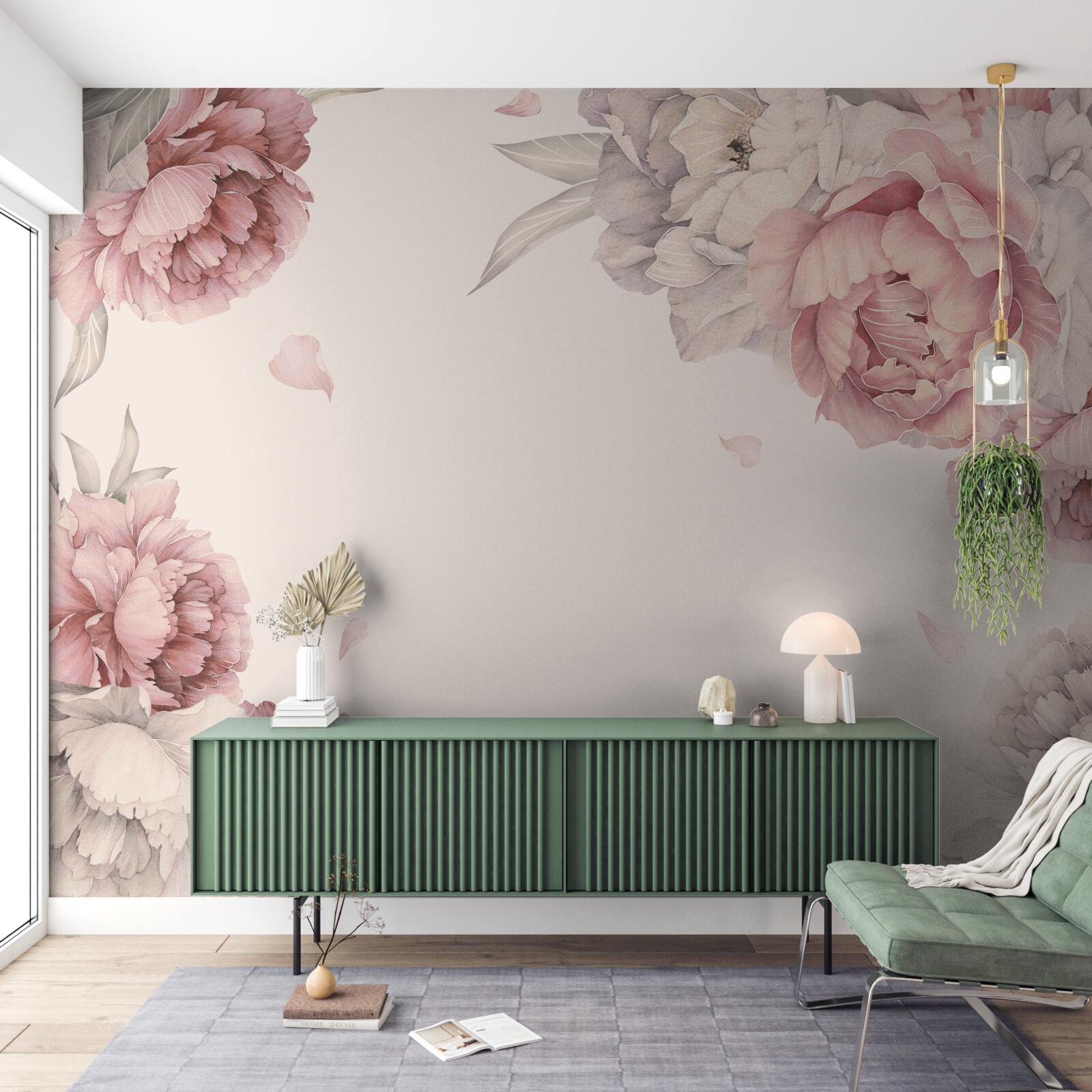 Фотошпалери великі гілки рожевих півоній