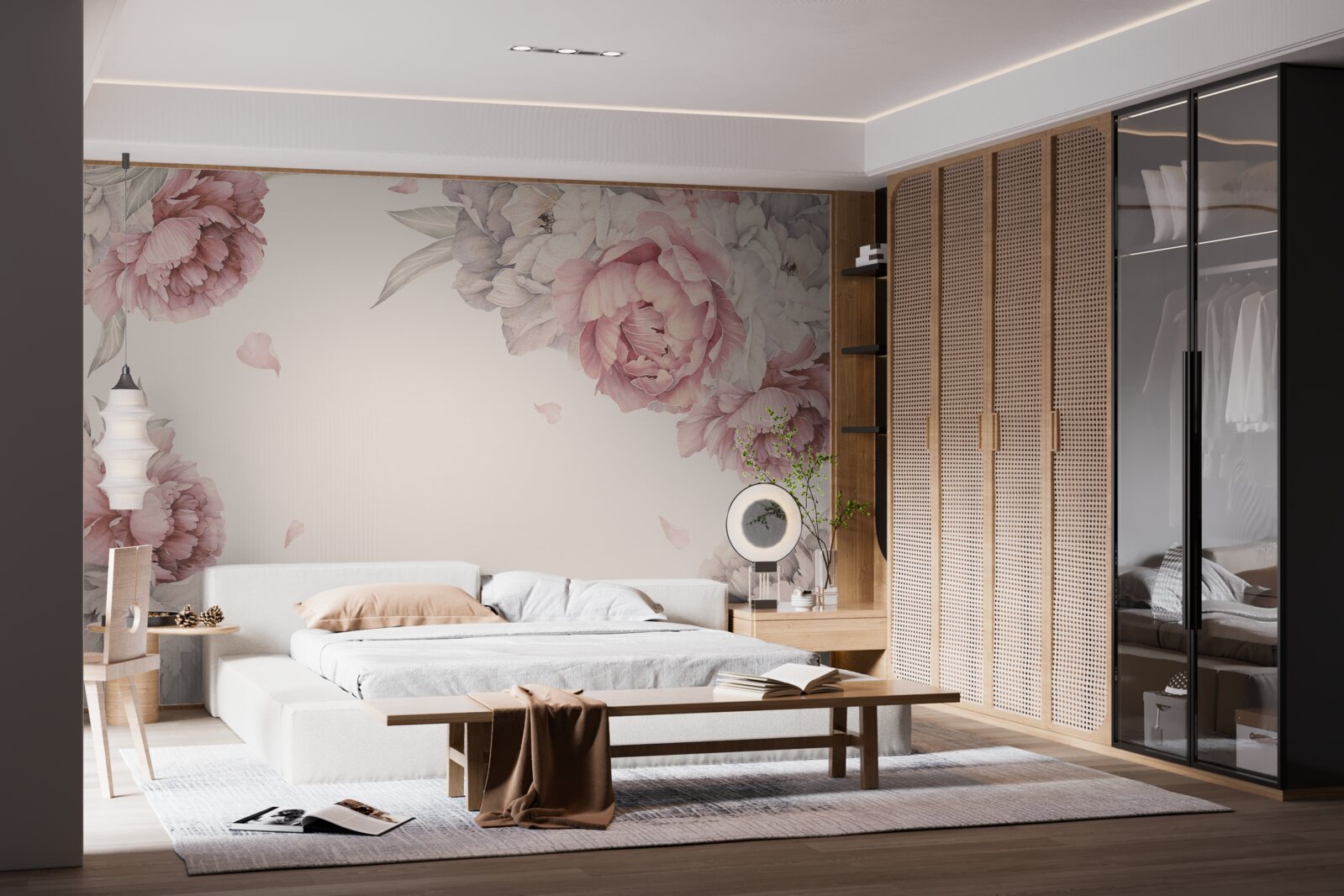 Фотошпалери великі гілки рожевих півоній