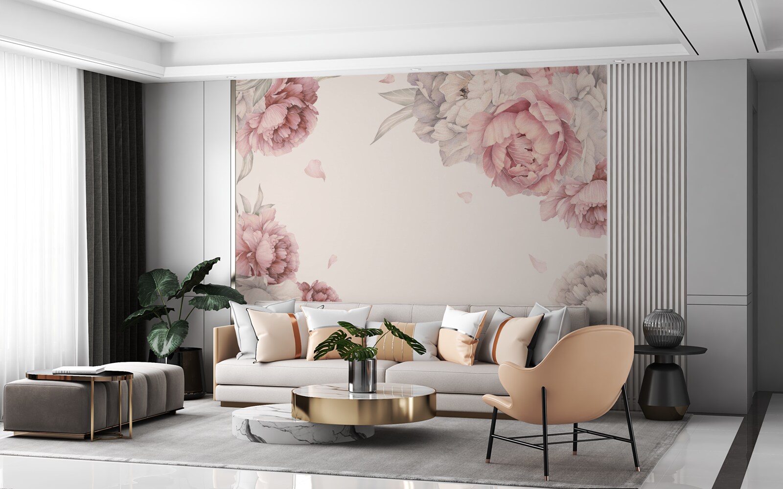 Фотошпалери великі гілки рожевих півоній