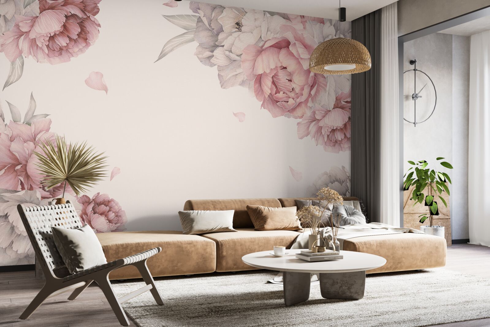 Фотошпалери великі гілки рожевих півоній