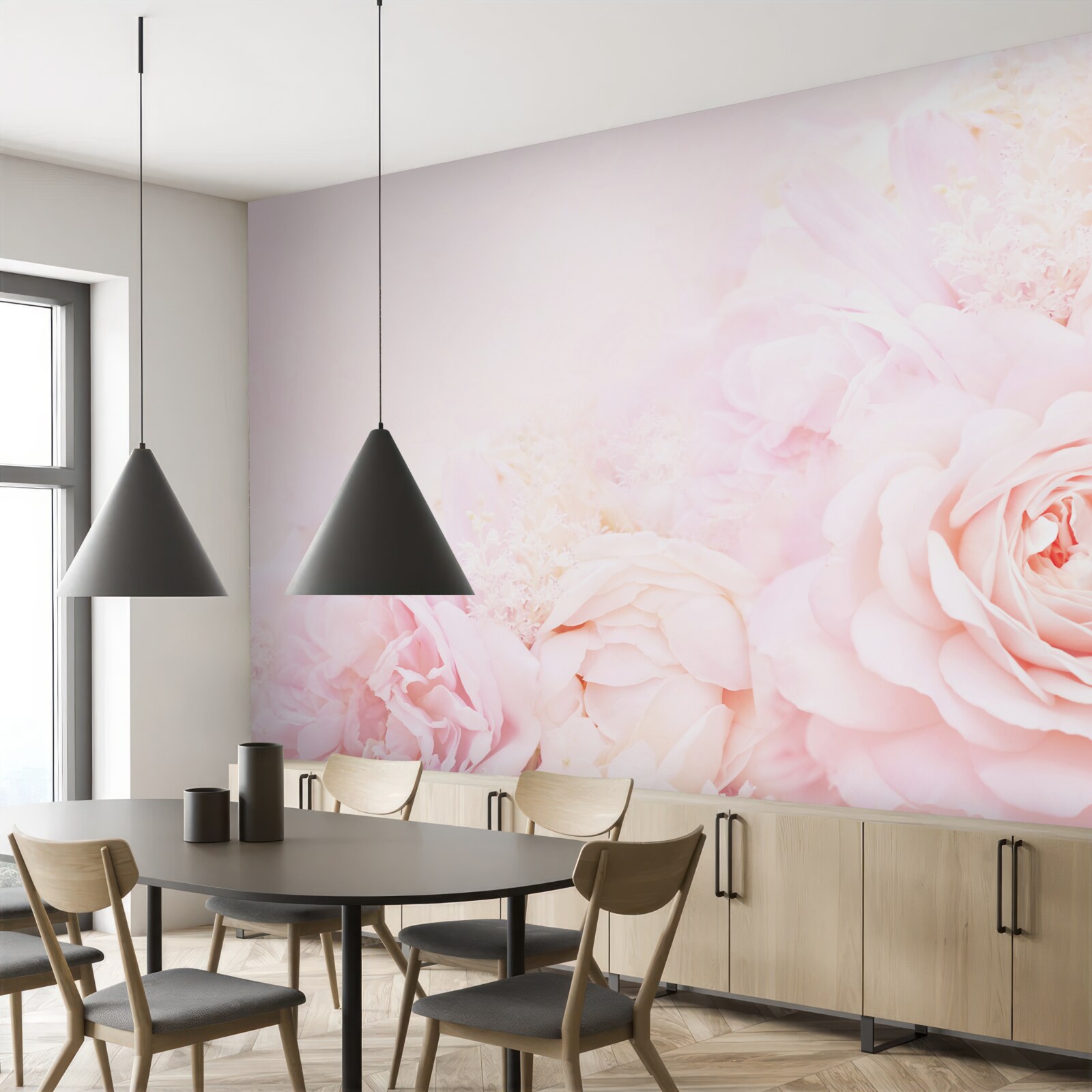 Фотошпалери ніжно-рожеві квіти троянд