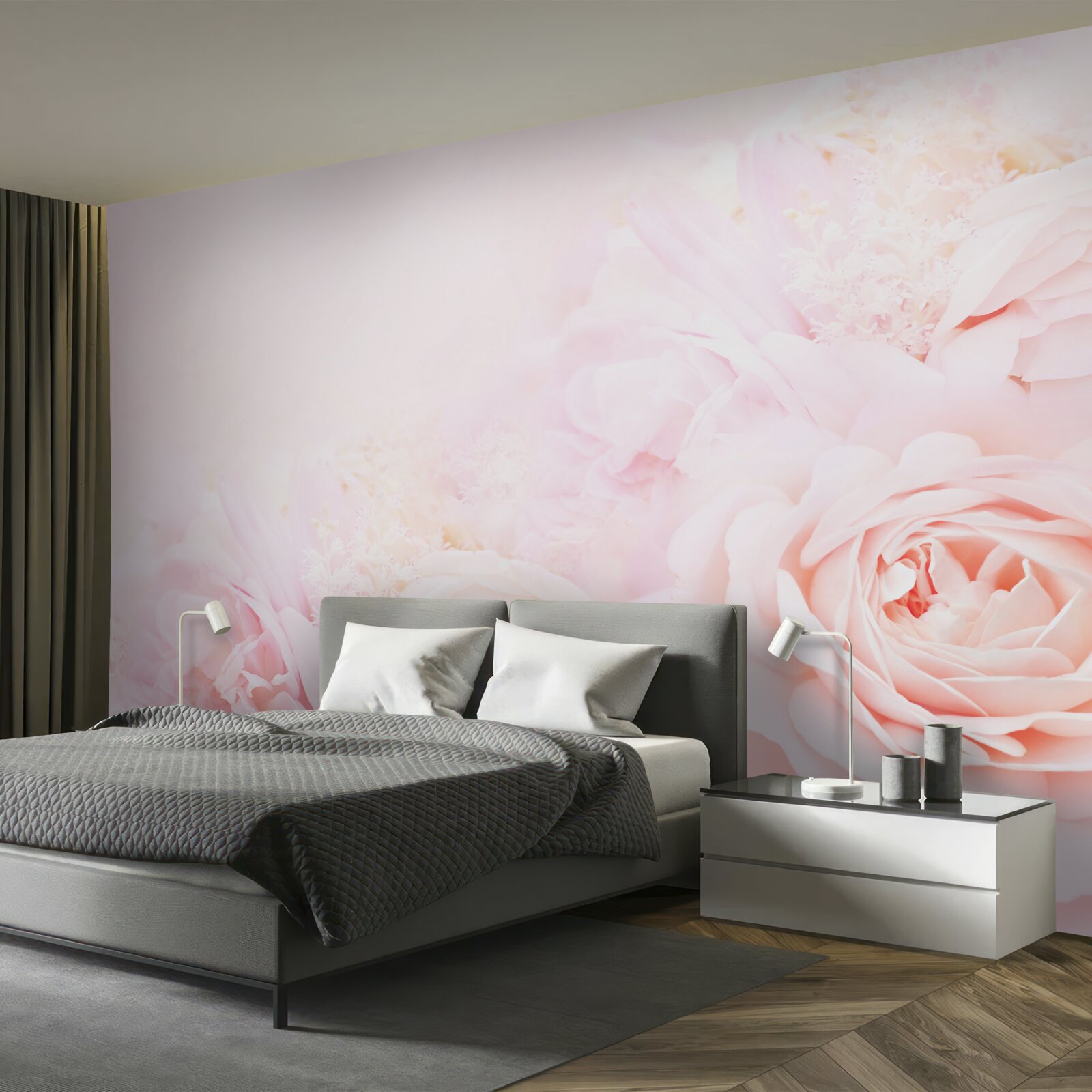 Фотошпалери ніжно-рожеві квіти троянд