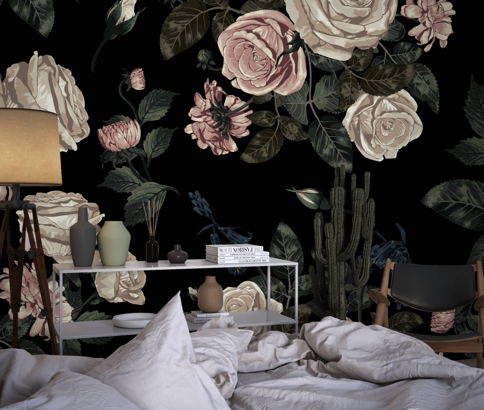 Фотошпалери яскраві бутони контрастують з темним фоном