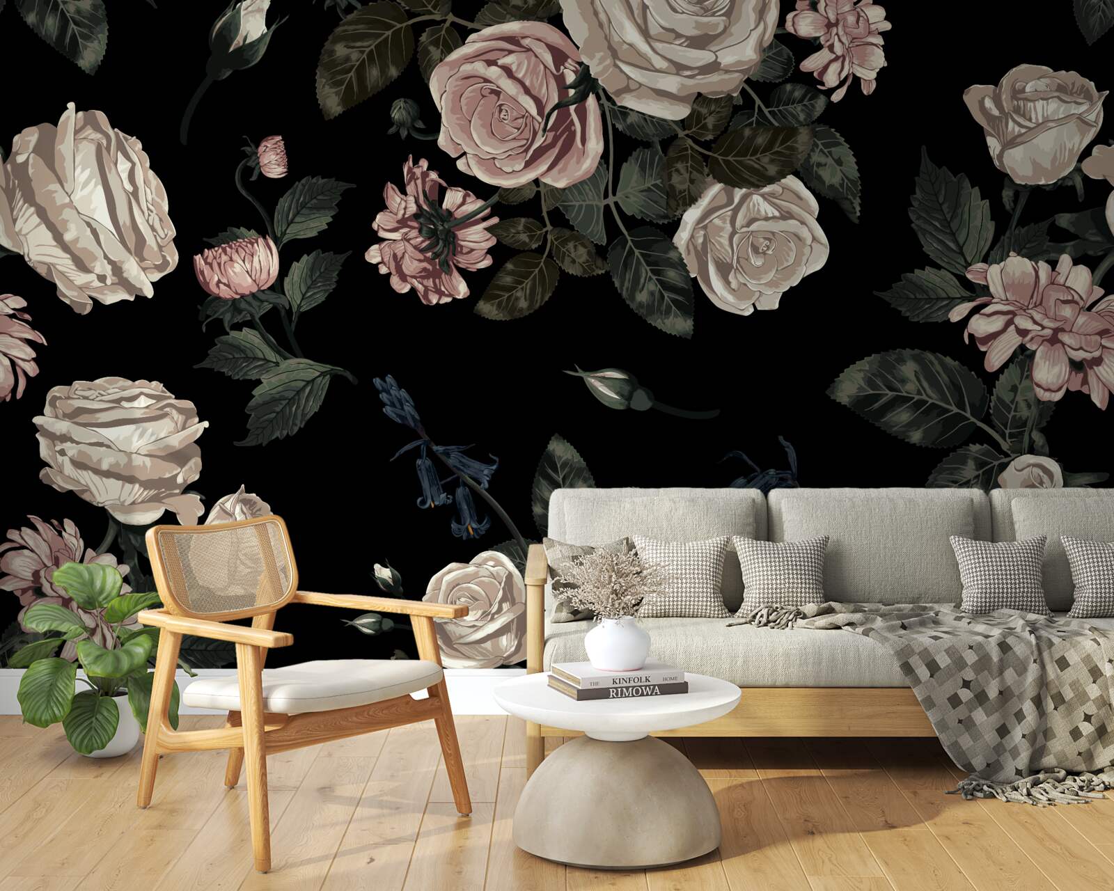 Фотошпалери яскраві бутони контрастують з темним фоном