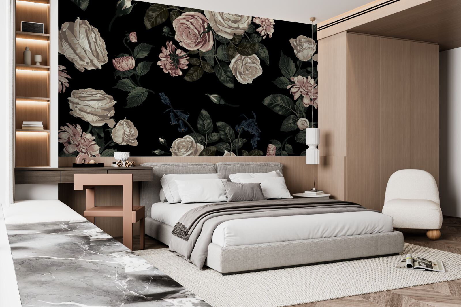 Фотошпалери яскраві бутони контрастують з темним фоном