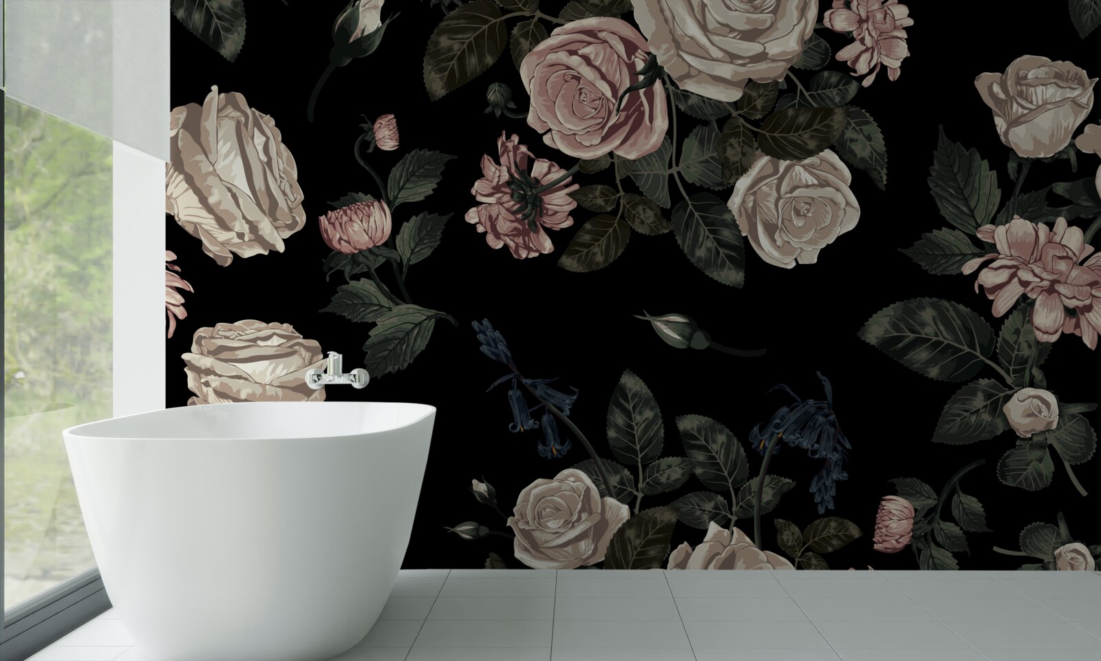 Фотошпалери яскраві бутони контрастують з темним фоном