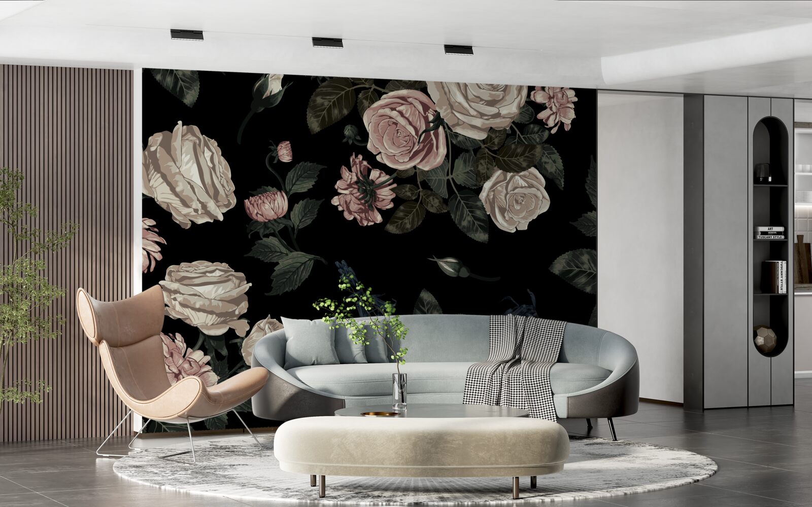 Фотошпалери яскраві бутони контрастують з темним фоном