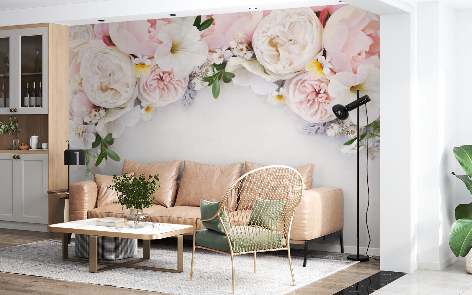 Фотошпалери гілка великих півоній світло-рожевого кольору