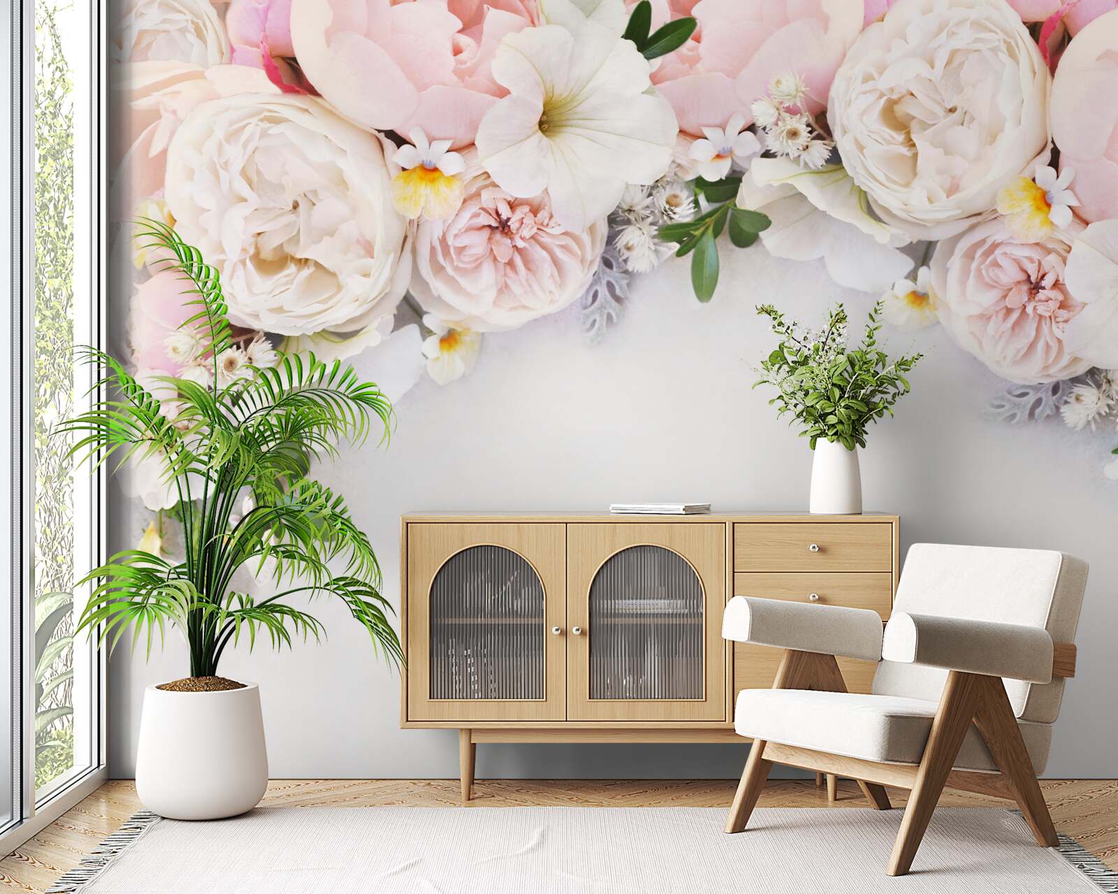 Фотошпалери гілка великих півоній світло-рожевого кольору