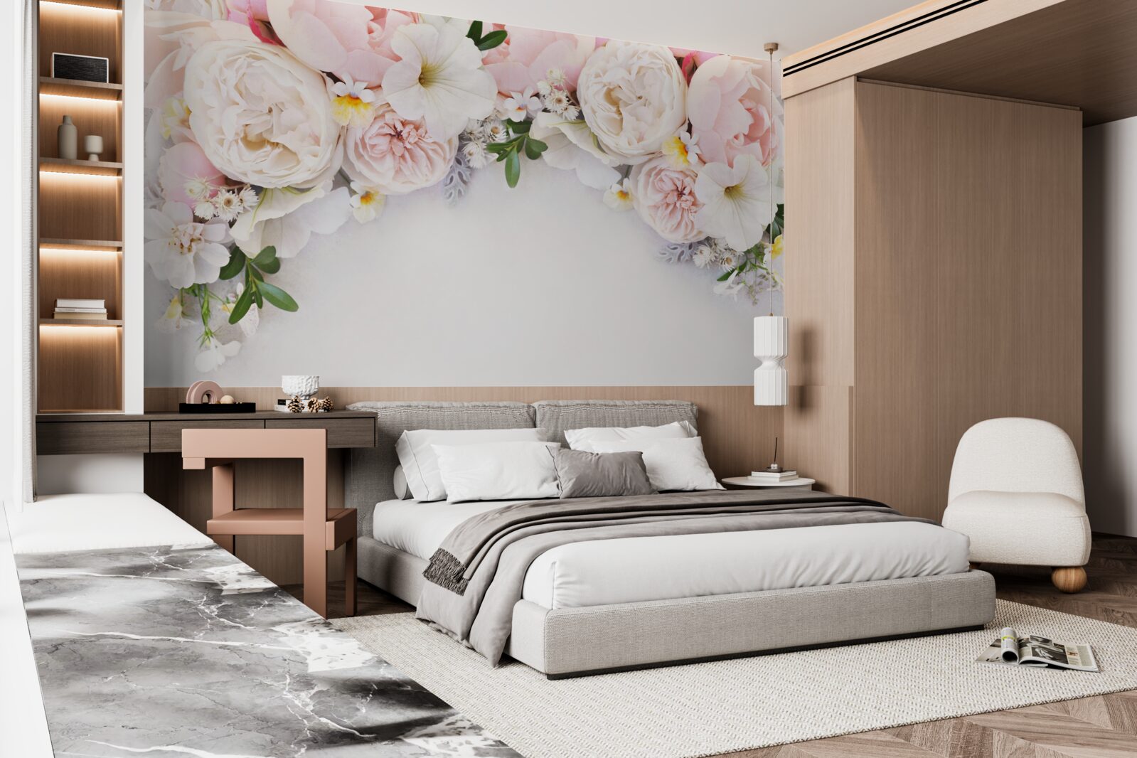 Фотошпалери гілка великих півоній світло-рожевого кольору