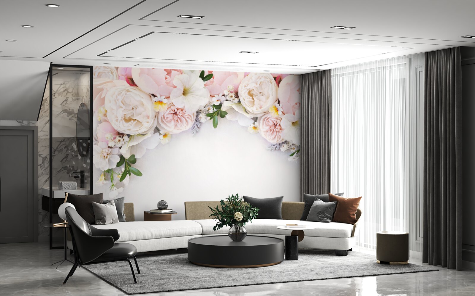 Фотошпалери гілка великих півоній світло-рожевого кольору