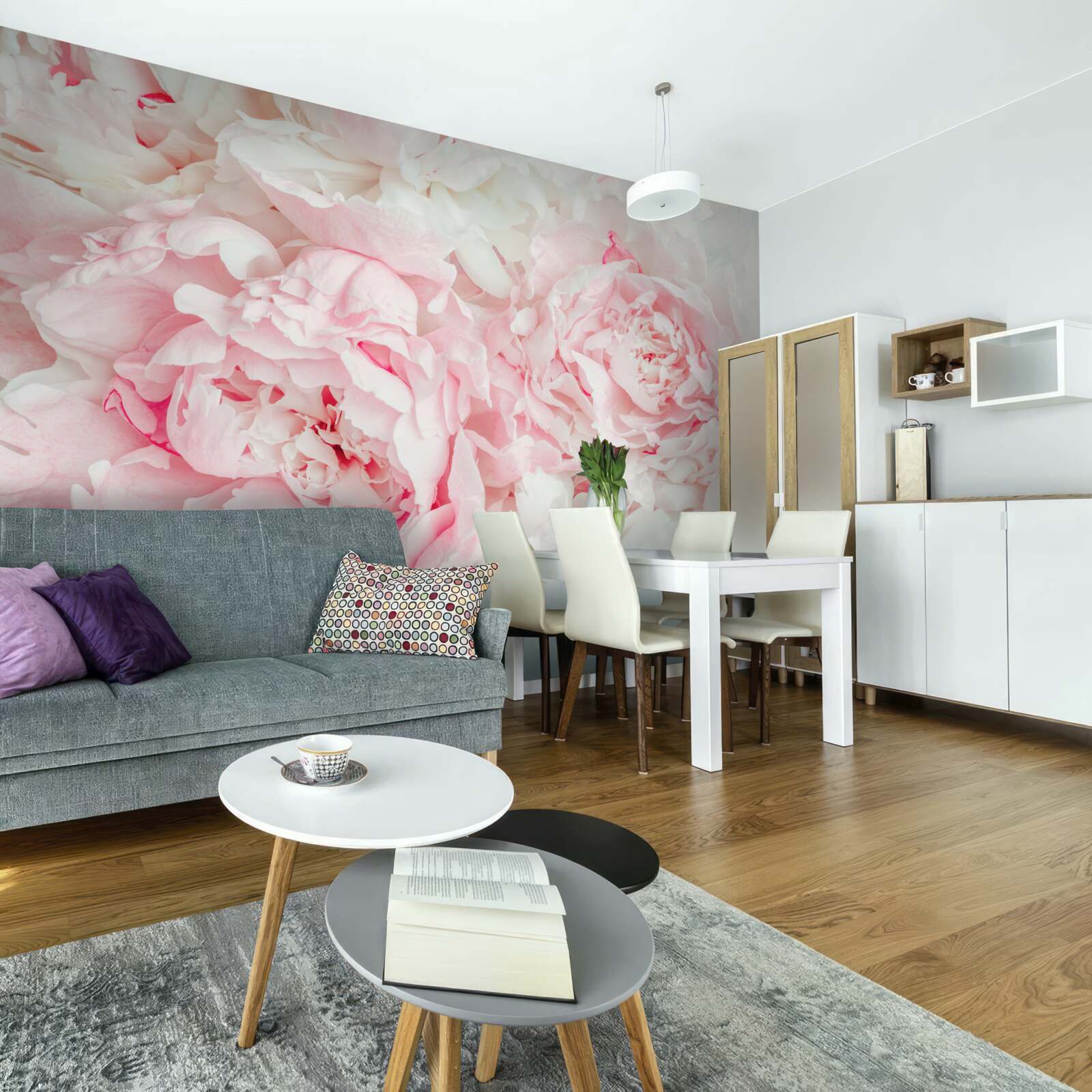 Фотошпалери білі квіти з великим листям