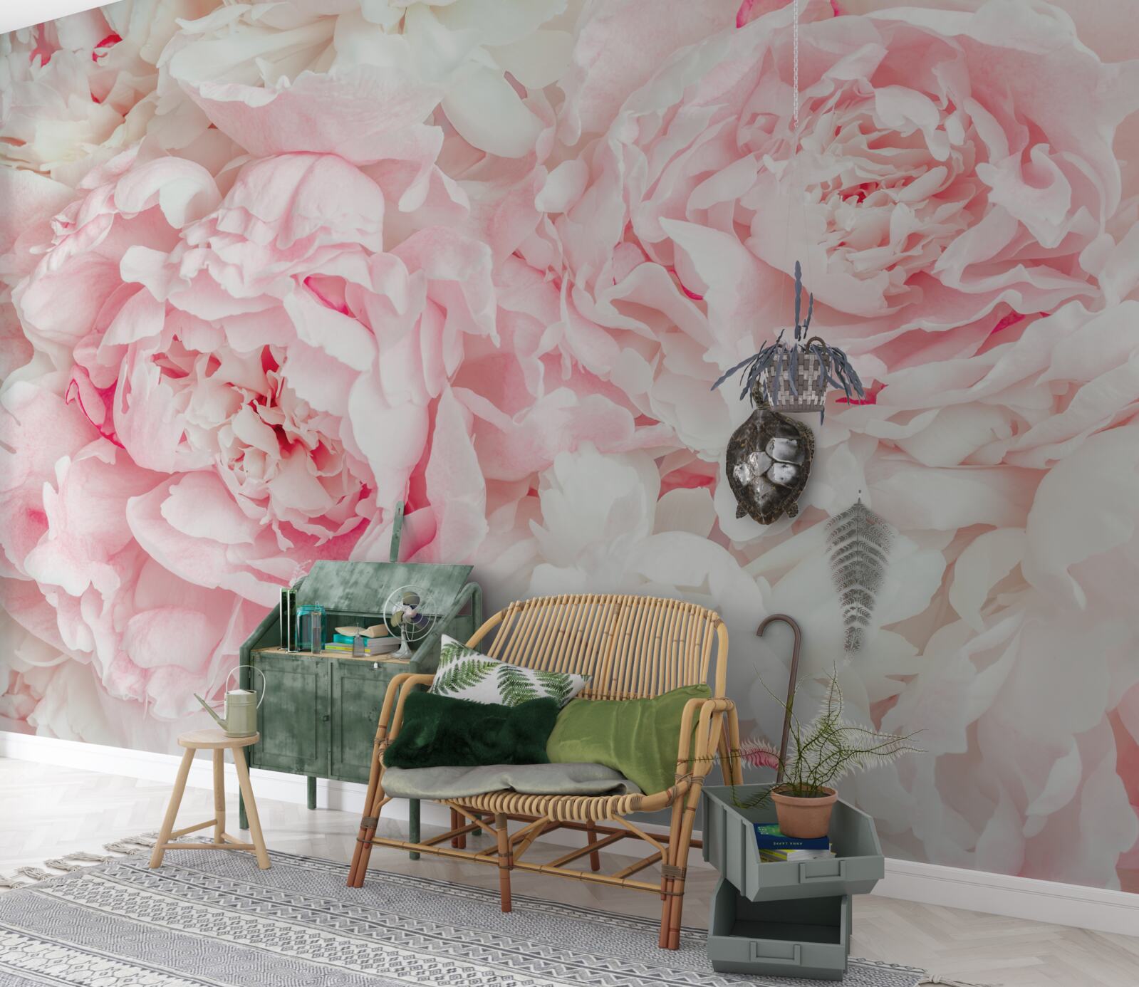 Фотошпалери білі квіти з великим листям