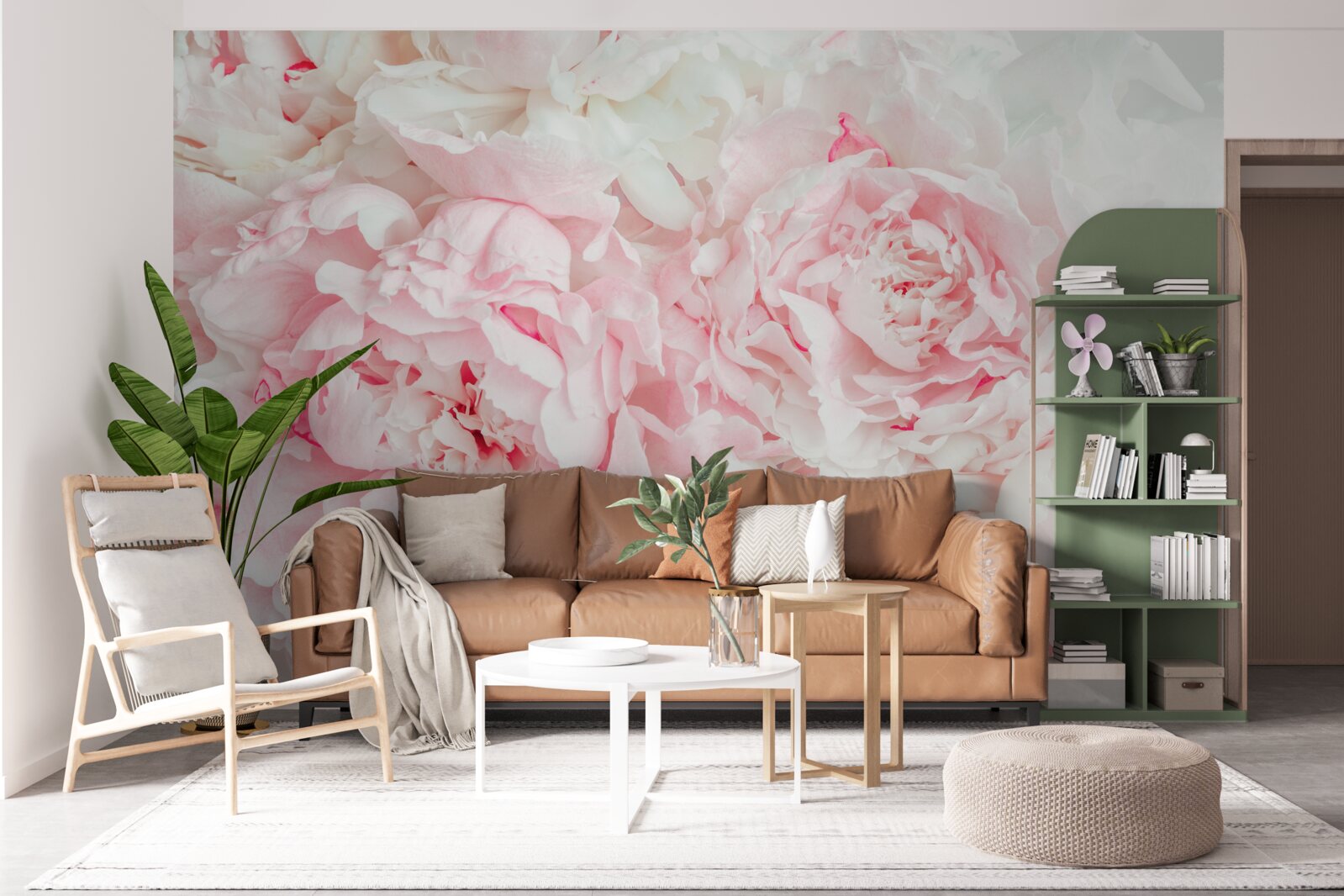 Фотошпалери білі квіти з великим листям