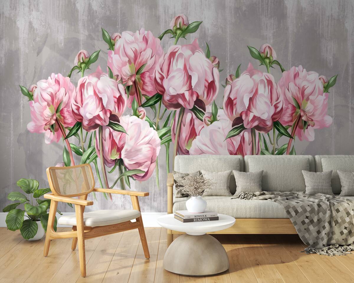 Фотошпалери дощовий час і рожеві півонії