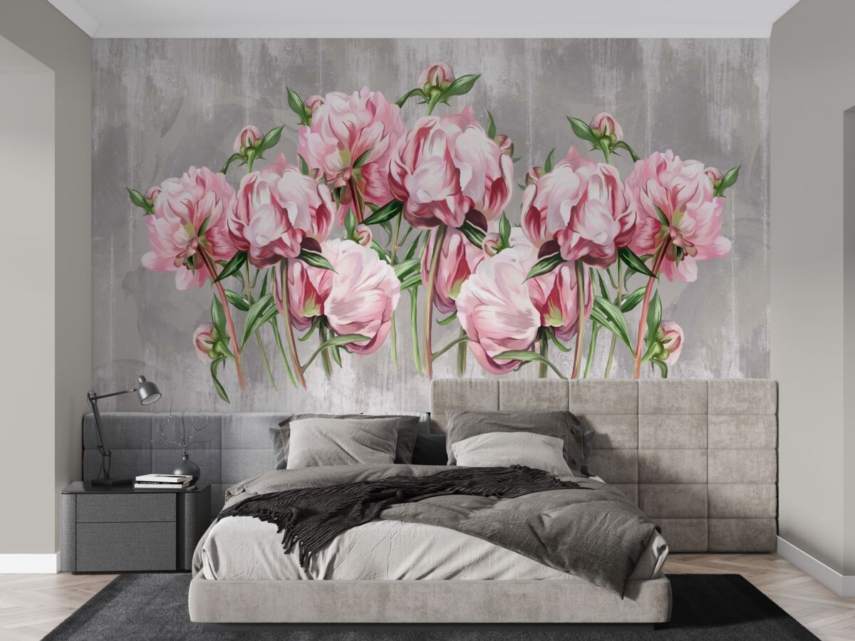 Фотошпалери дощовий час і рожеві півонії