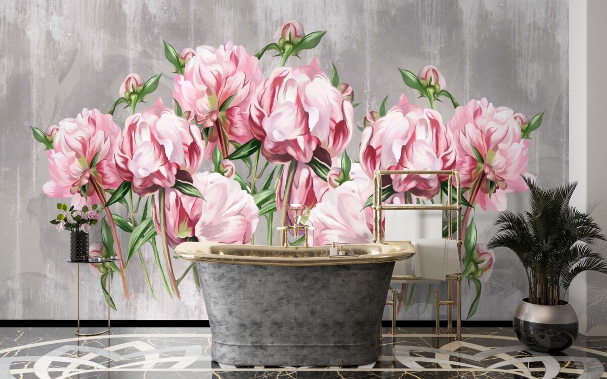 Фотошпалери дощовий час і рожеві півонії
