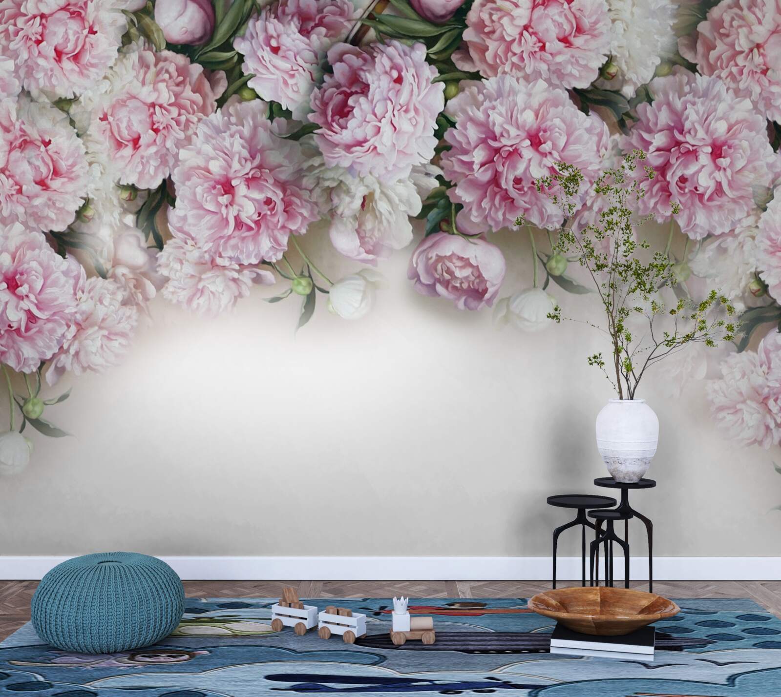 Фотошпалери біло-рожеві квіти, що каскадом спадають вниз