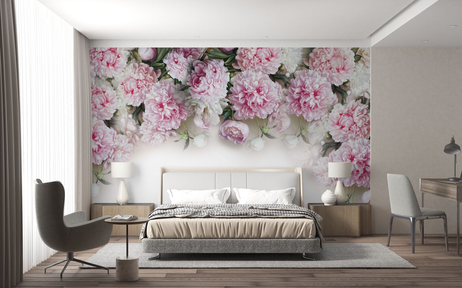 Фотошпалери біло-рожеві квіти, що каскадом спадають вниз