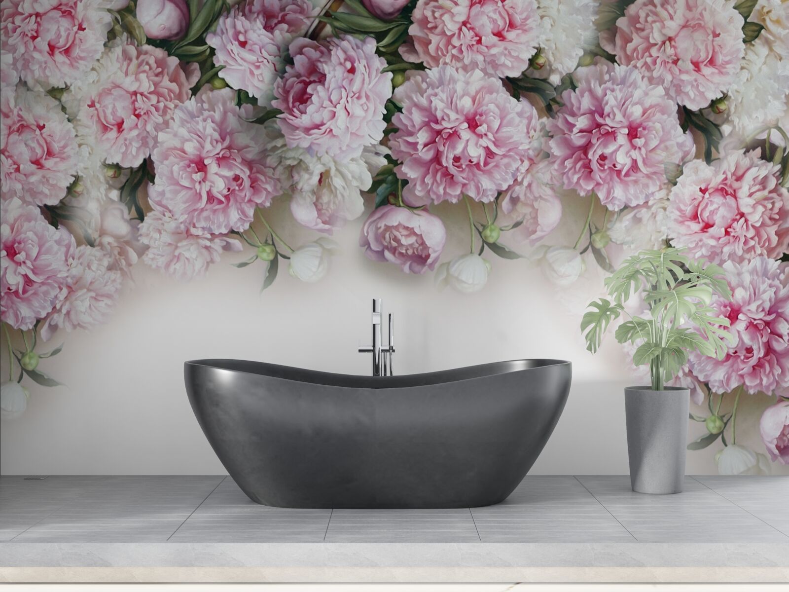 Фотошпалери біло-рожеві квіти, що каскадом спадають вниз