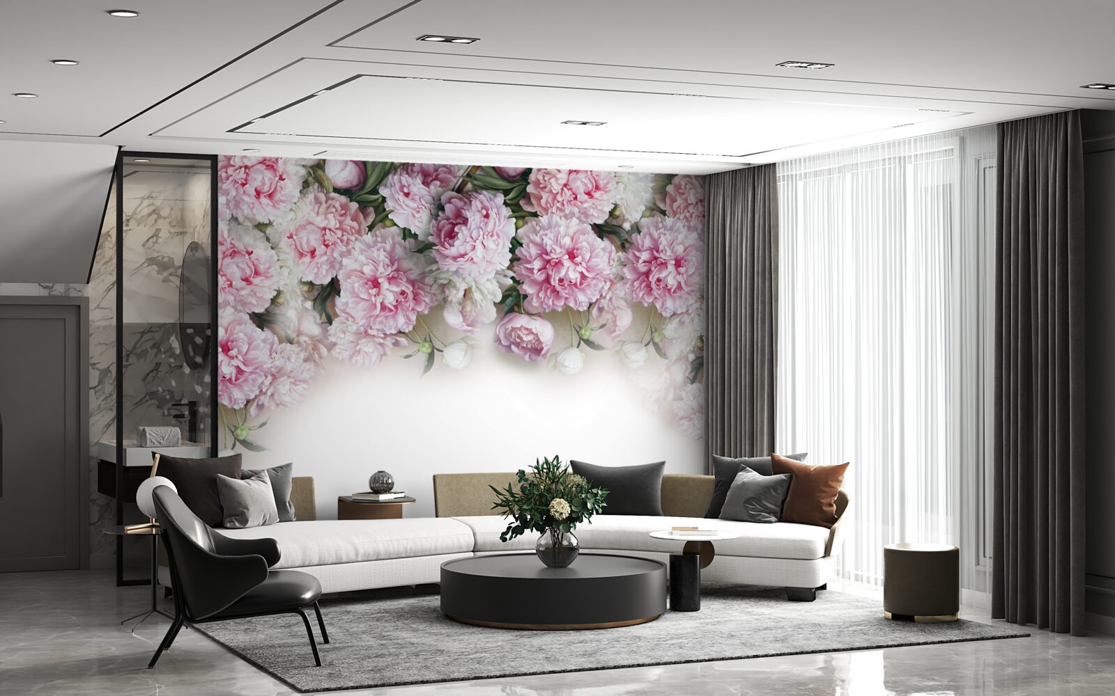 Фотошпалери біло-рожеві квіти, що каскадом спадають вниз