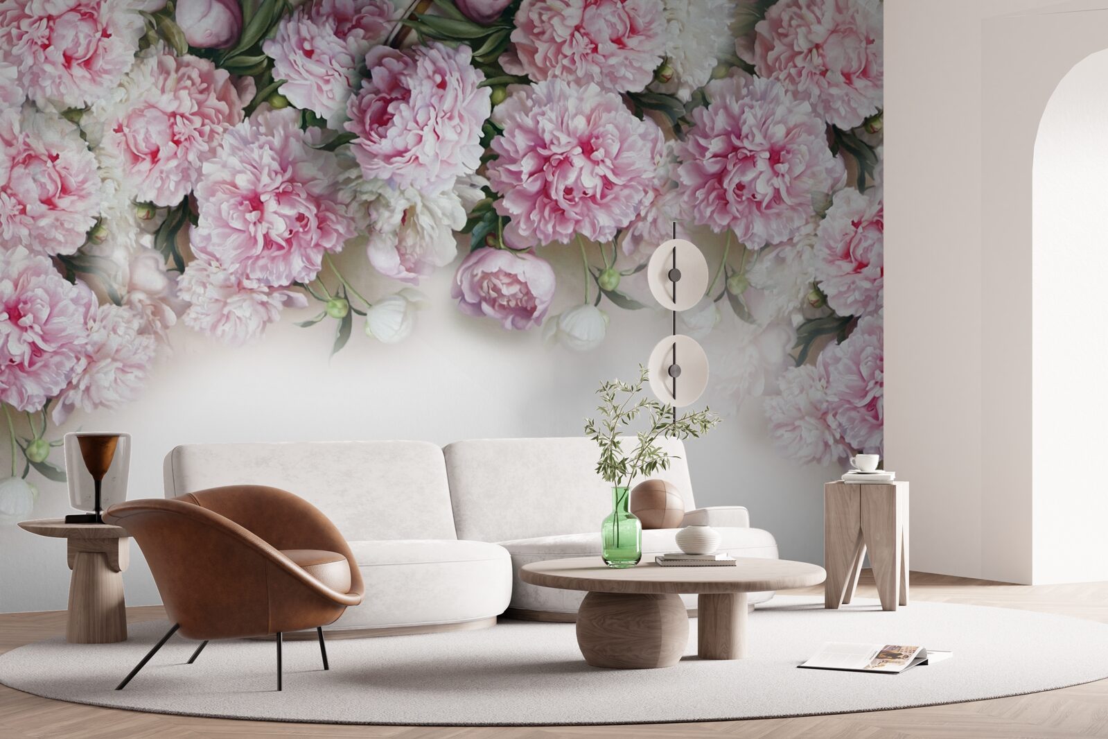 Фотошпалери біло-рожеві квіти, що каскадом спадають вниз