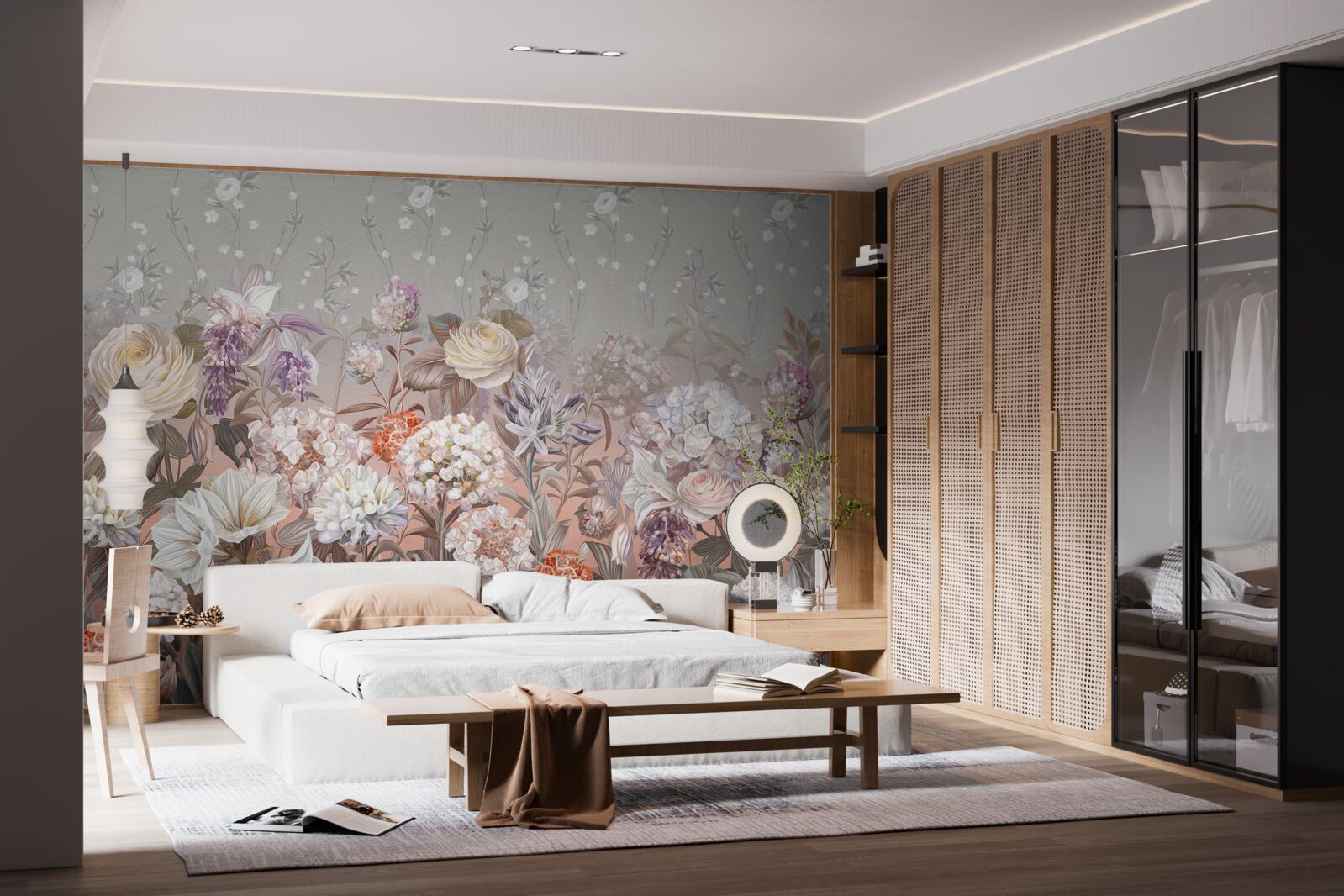 Фотошпалери квіти на лузі під нічним небом