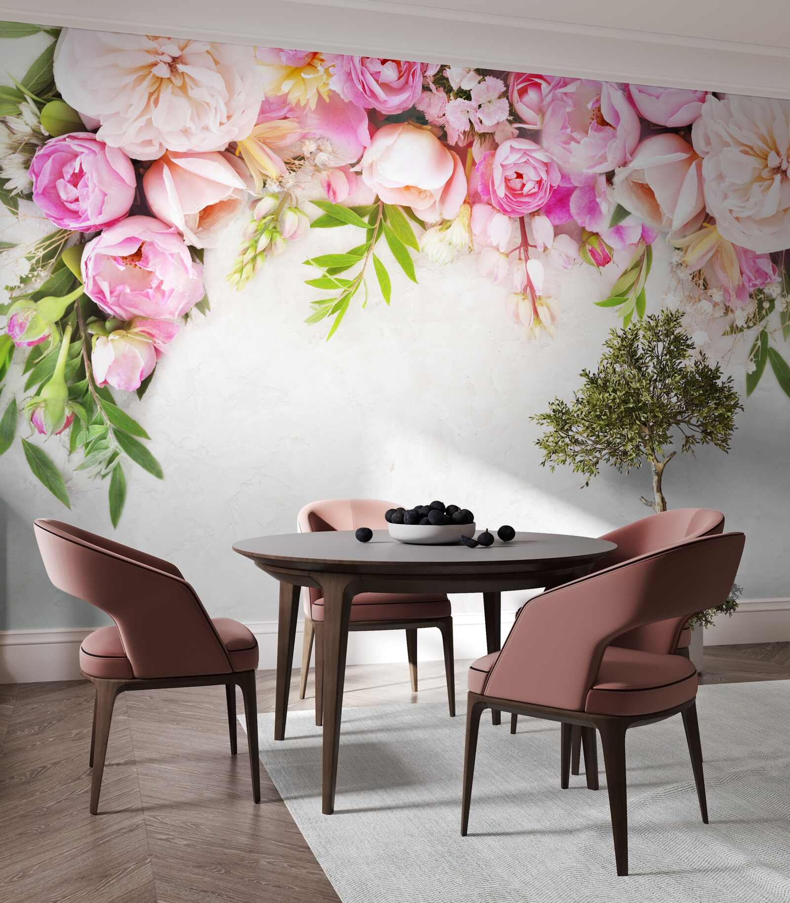 Фотошпалери гілка з білими та рожевими квітами