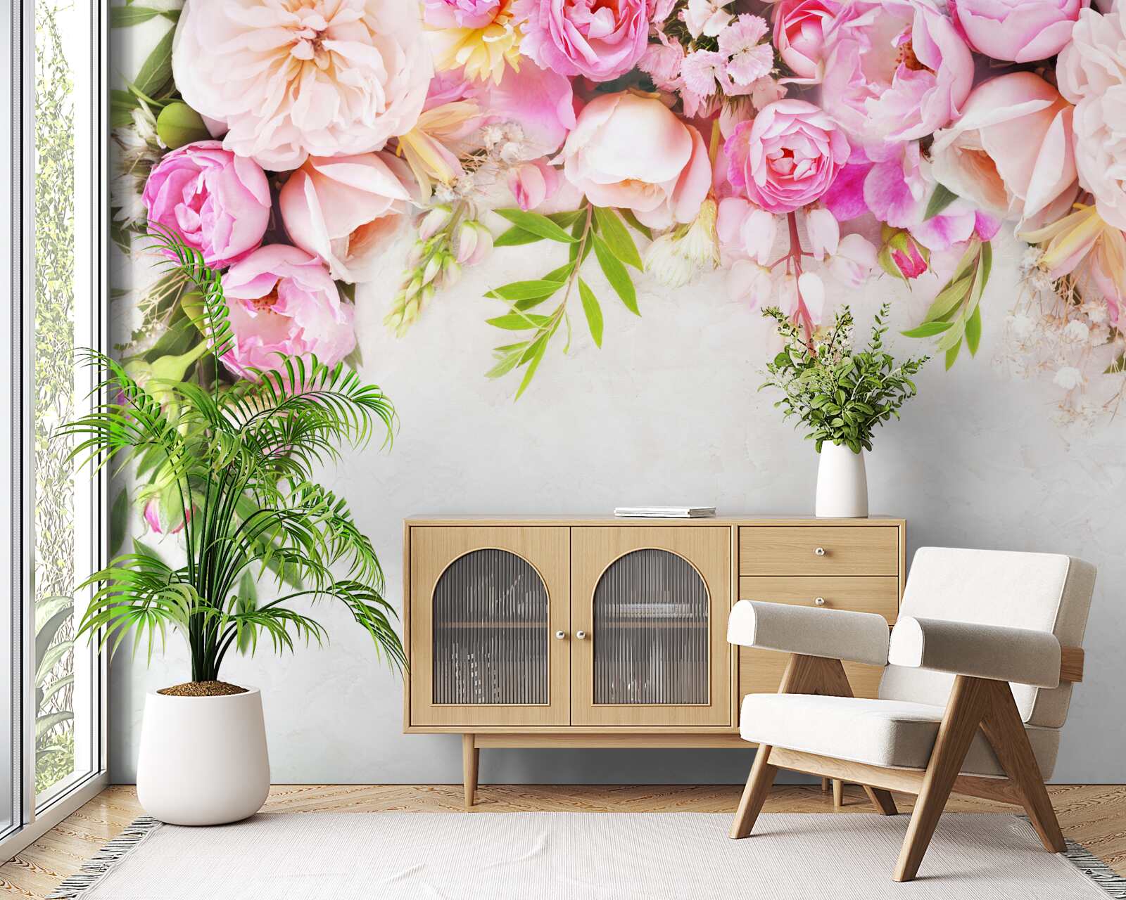 Фотошпалери гілка з білими та рожевими квітами