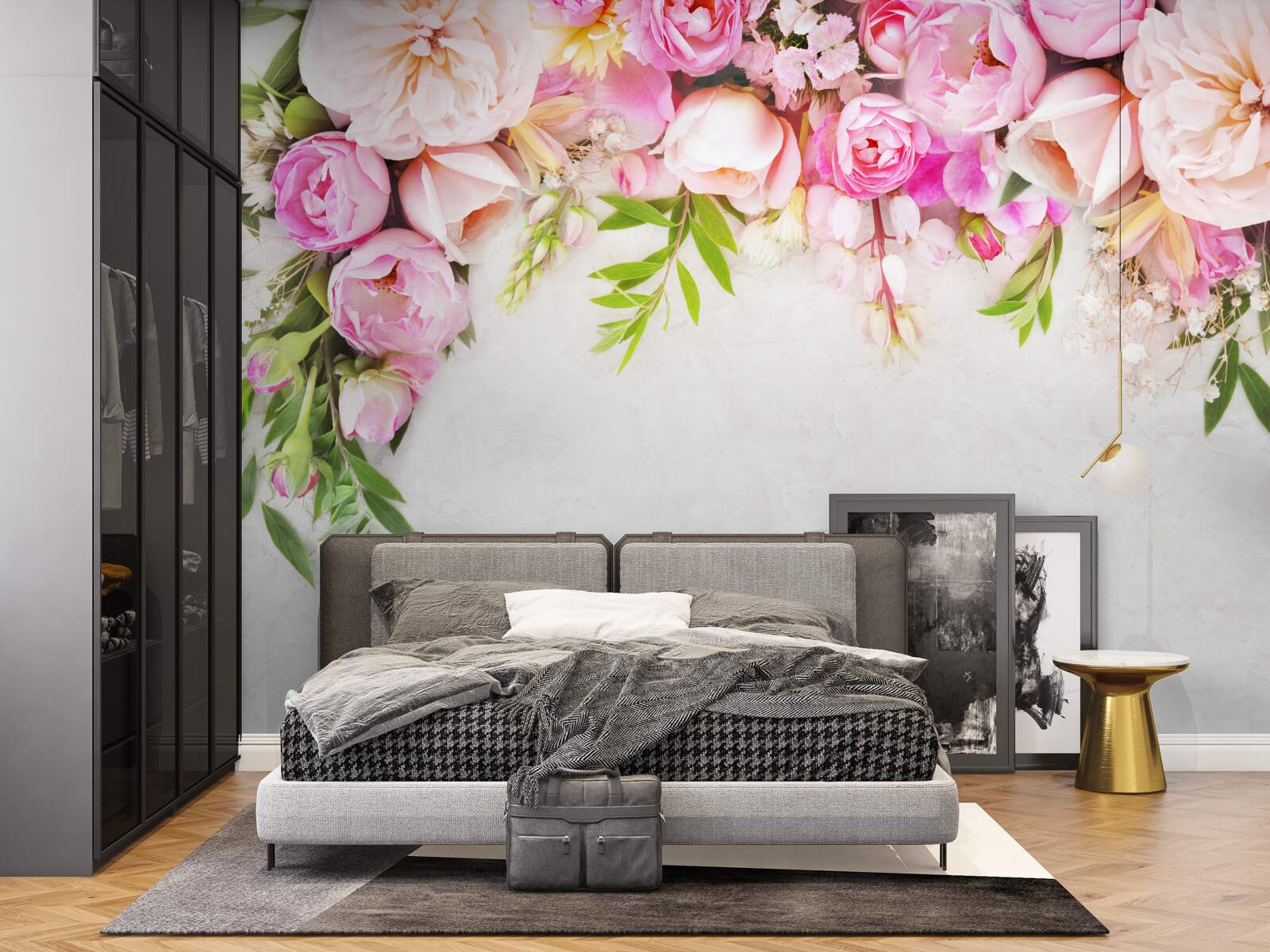 Фотошпалери гілка з білими та рожевими квітами