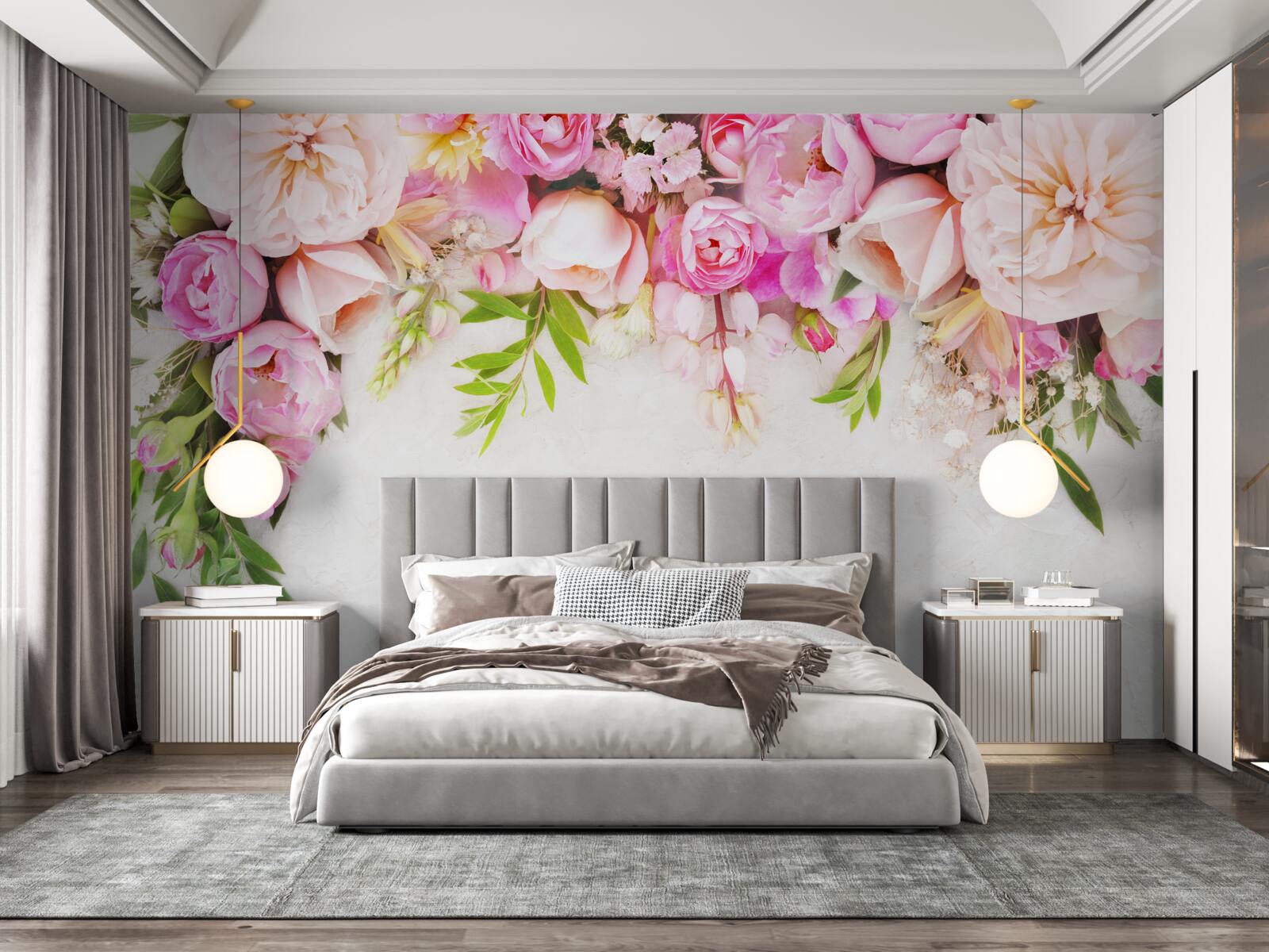 Фотошпалери гілка з білими та рожевими квітами