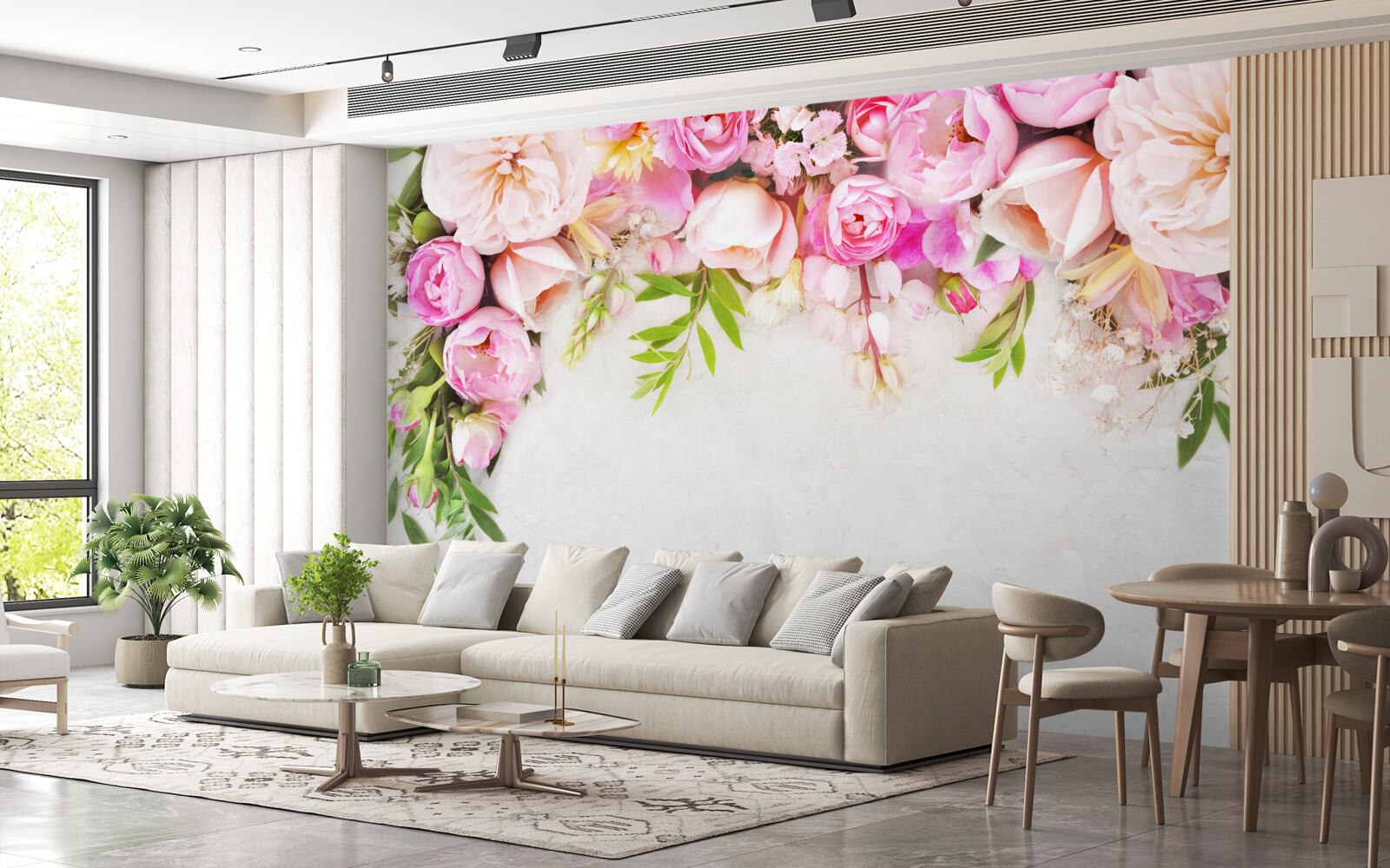 Фотошпалери гілка з білими та рожевими квітами