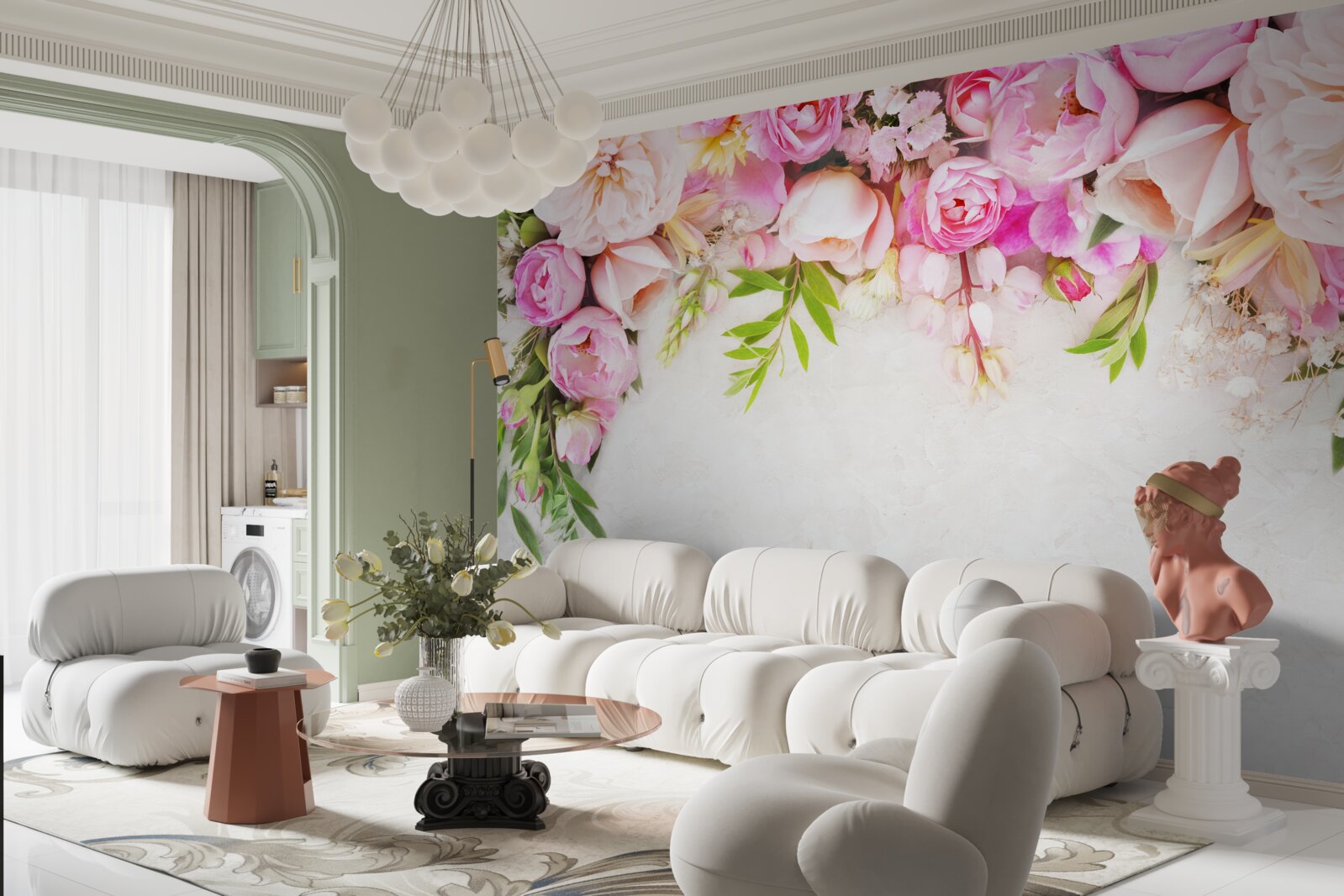 Фотошпалери гілка з білими та рожевими квітами